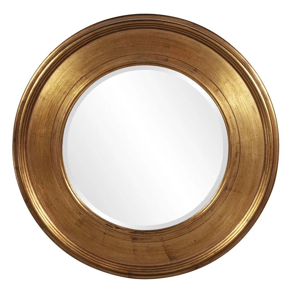 Tyler Dillon Bronze Round Wall Mirror with Wooden Frame and Groove Accents 36