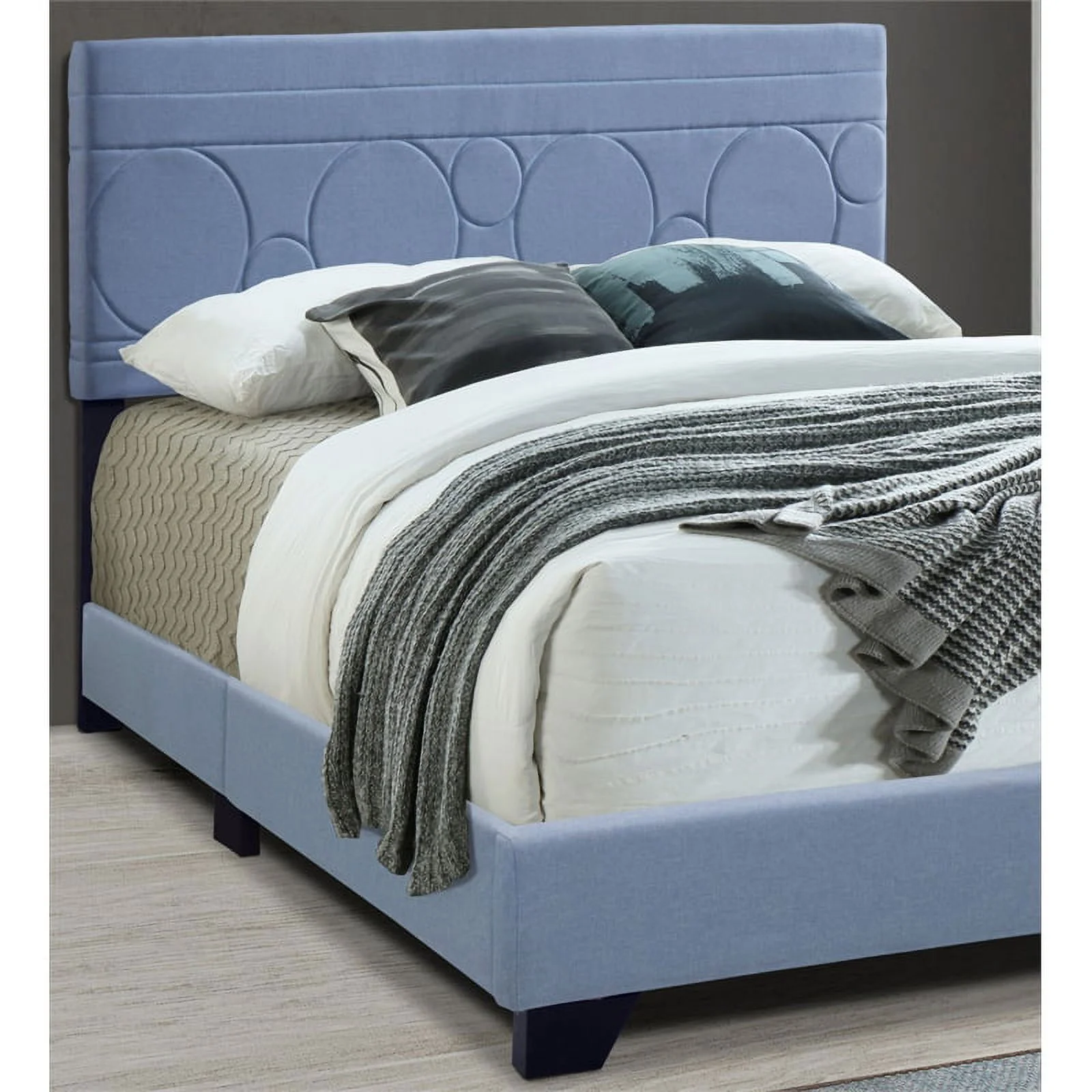 Progressive Furniture Jordan All-In-One Upholstered Queen Bed in Powder Blue