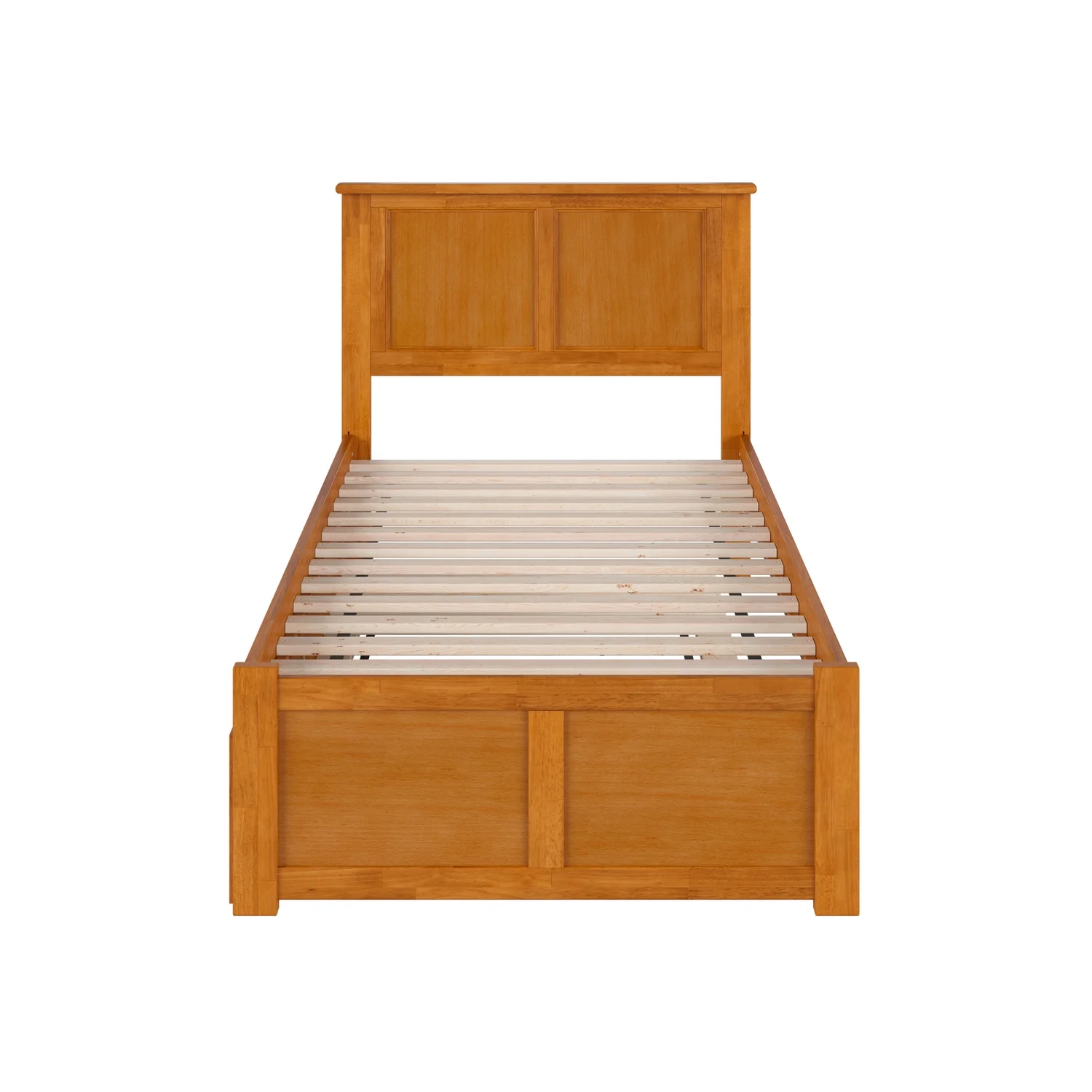 Madison Twin Wood Platform Bed with Footboard and Twin Trundle in Light Toffee