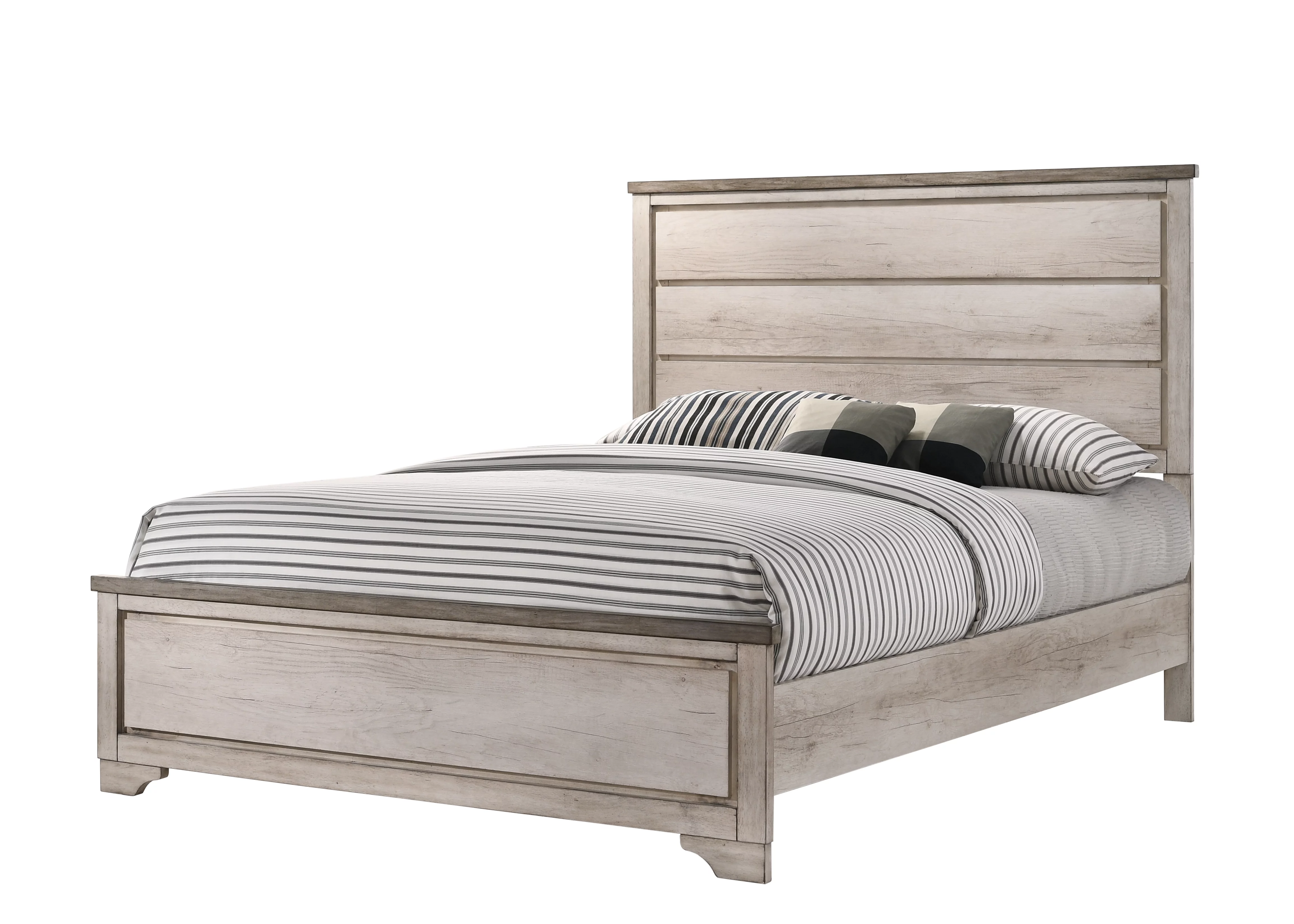 Rustic Style 4pc Panel Queen Size Bed Dresser Mirror Nightstand Set Beige Finish Wooden Bedroom Furniture