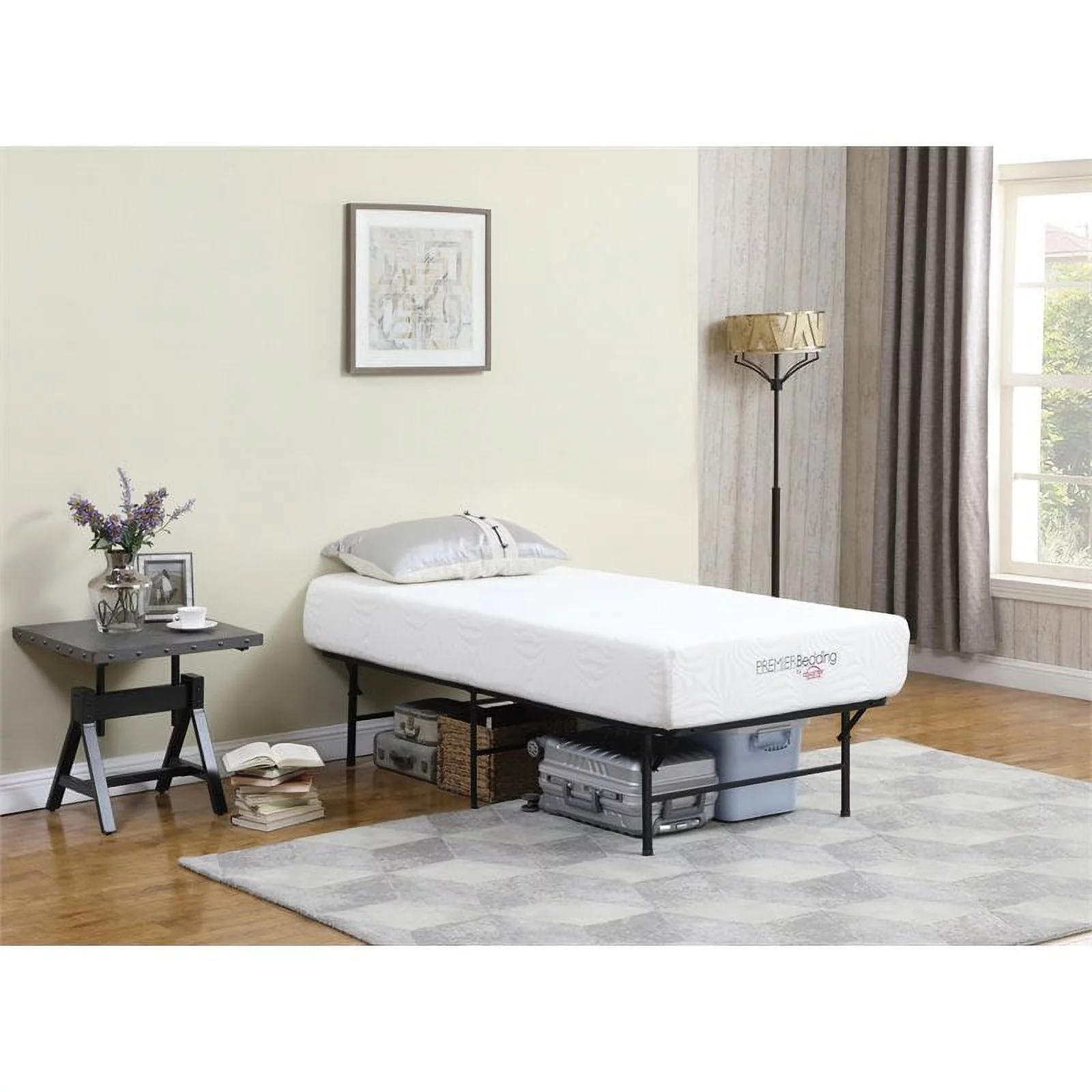 Pemberly Row Modern Metal Queen Mattress Support in Black Finish