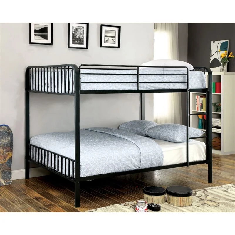 Bowery Hill Metal Full over Full Slat Bunk Bed in Black Finish