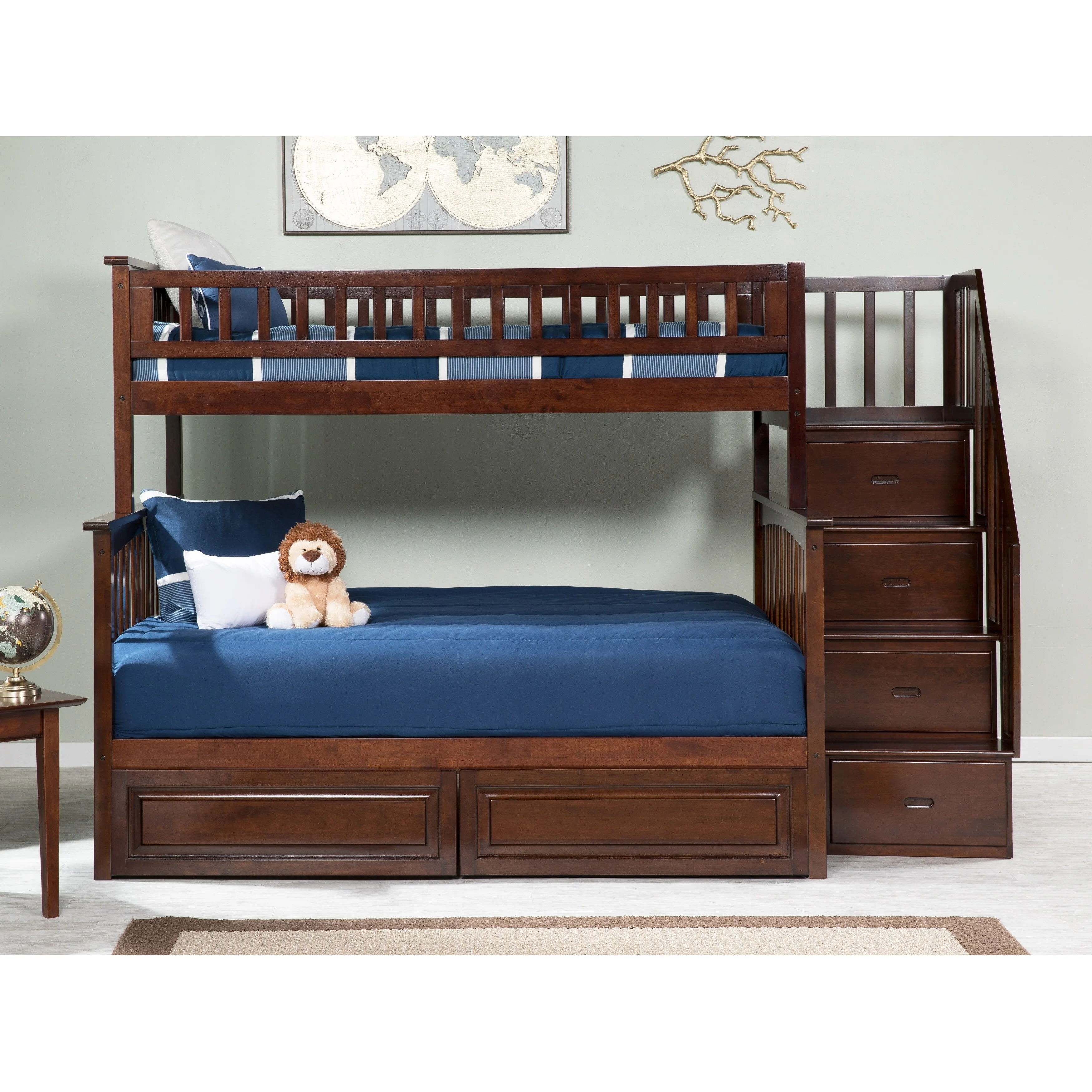 AFI Columbia Twin over Full Staircase Bunk Bed with 2 Drawers in Walnut