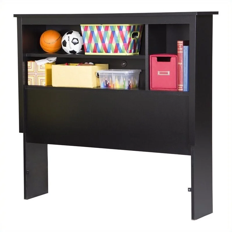 Pemberly Row Modern Twin Bookcase Headboard in Pure Black Finish