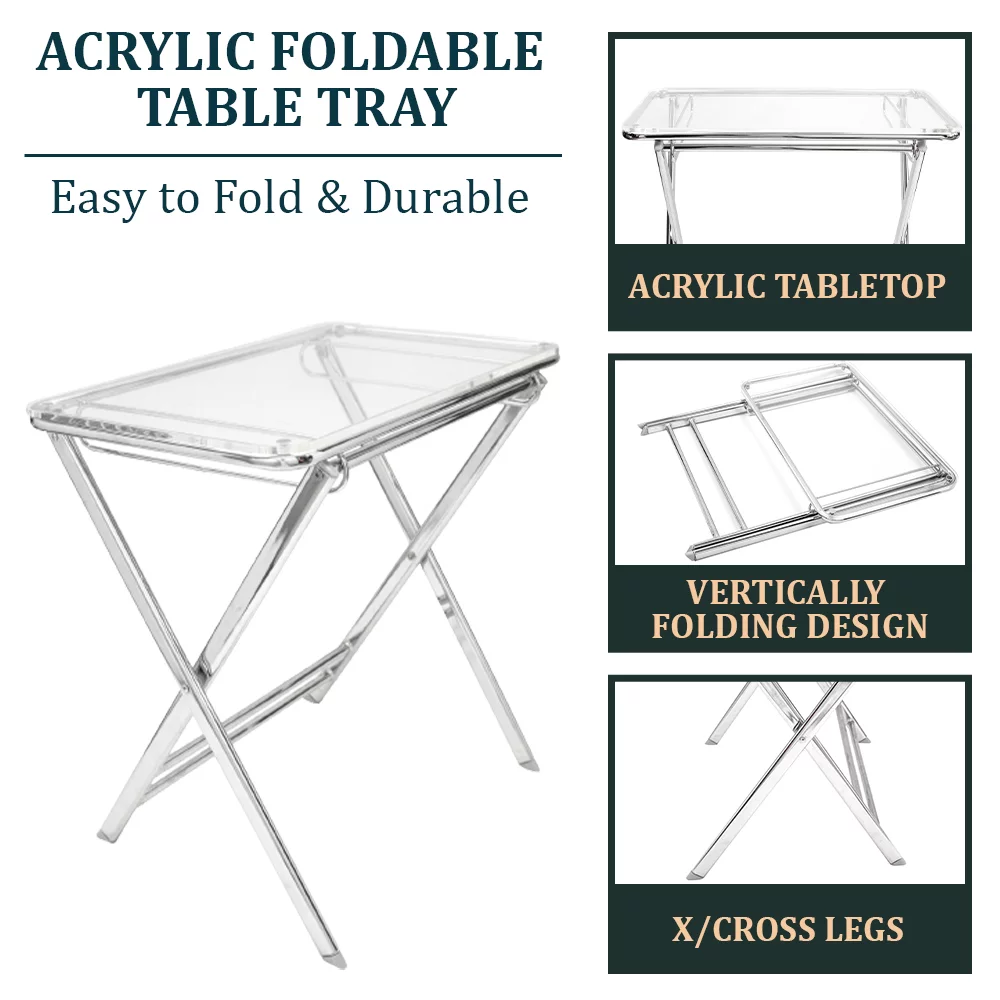 LeisureMod Victorian Foldable End Side Table Tray in Clear