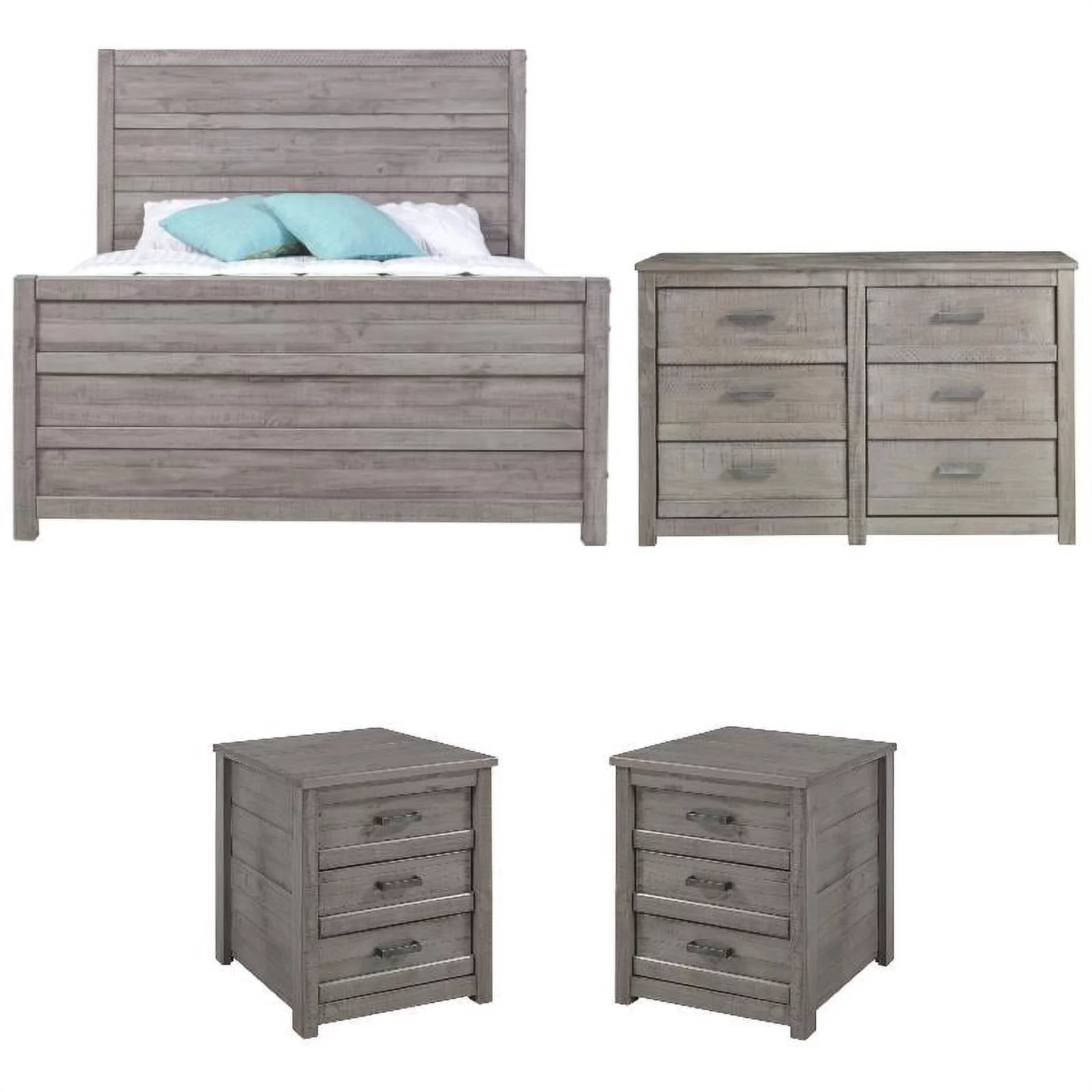 Home Square 4-Piece Set with Queen Bed & 2 Nightstands & Dresser in Gray