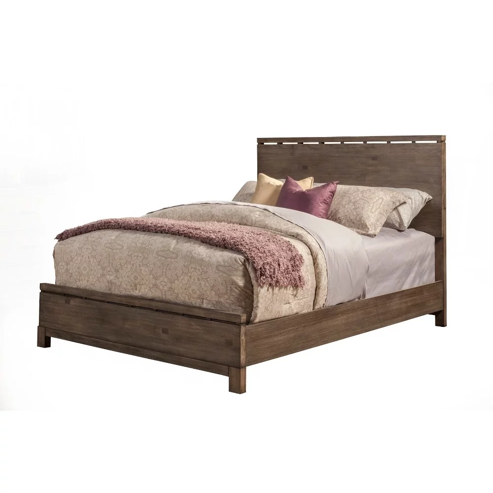 Wooden Full Size Panel Bed, Brown- Saltoro Sherpi