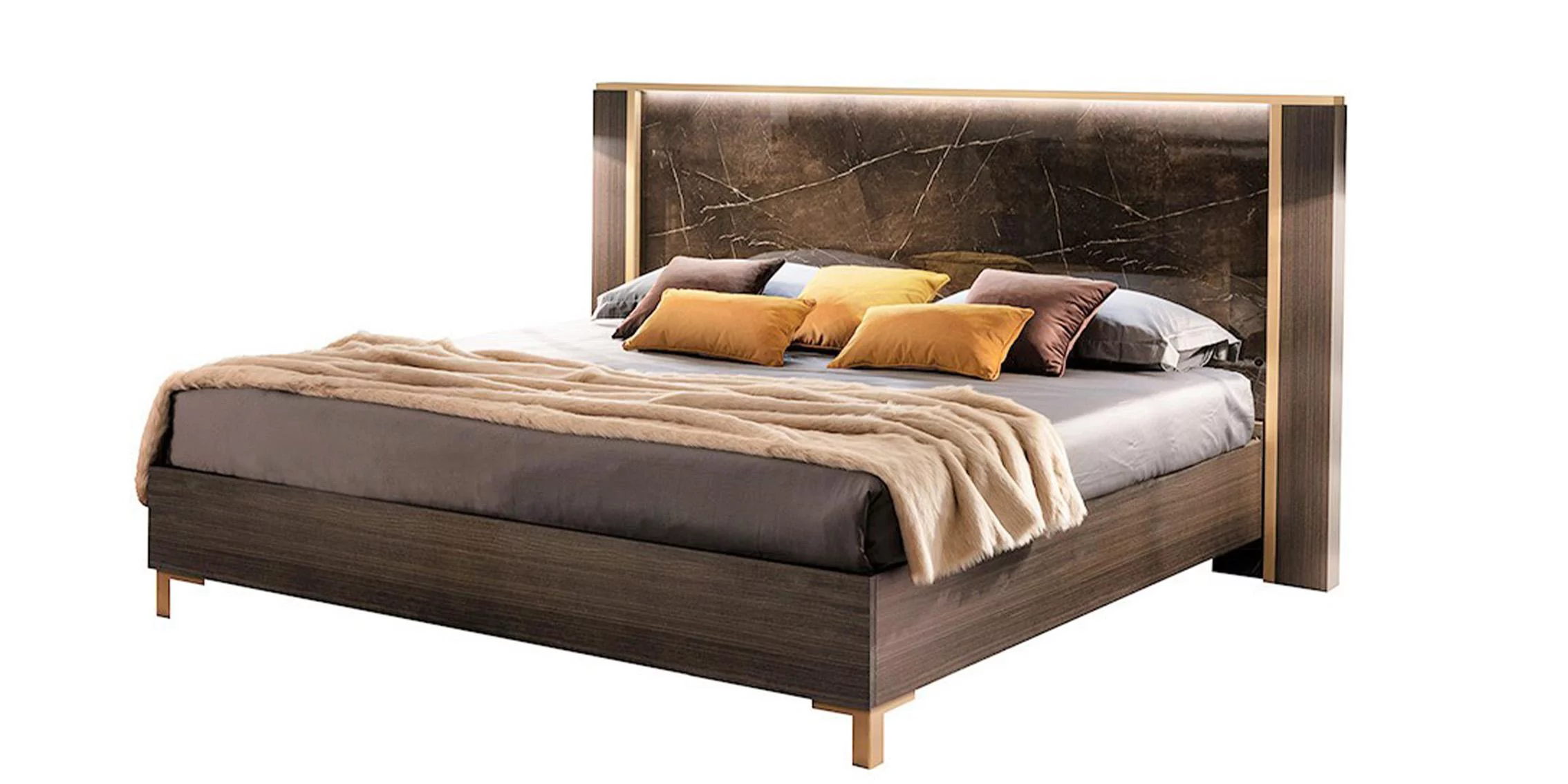 Luxury Shiny Brown Marble-finish Queen Bedroom Set 3 ESSENZA ESF Made in Italy