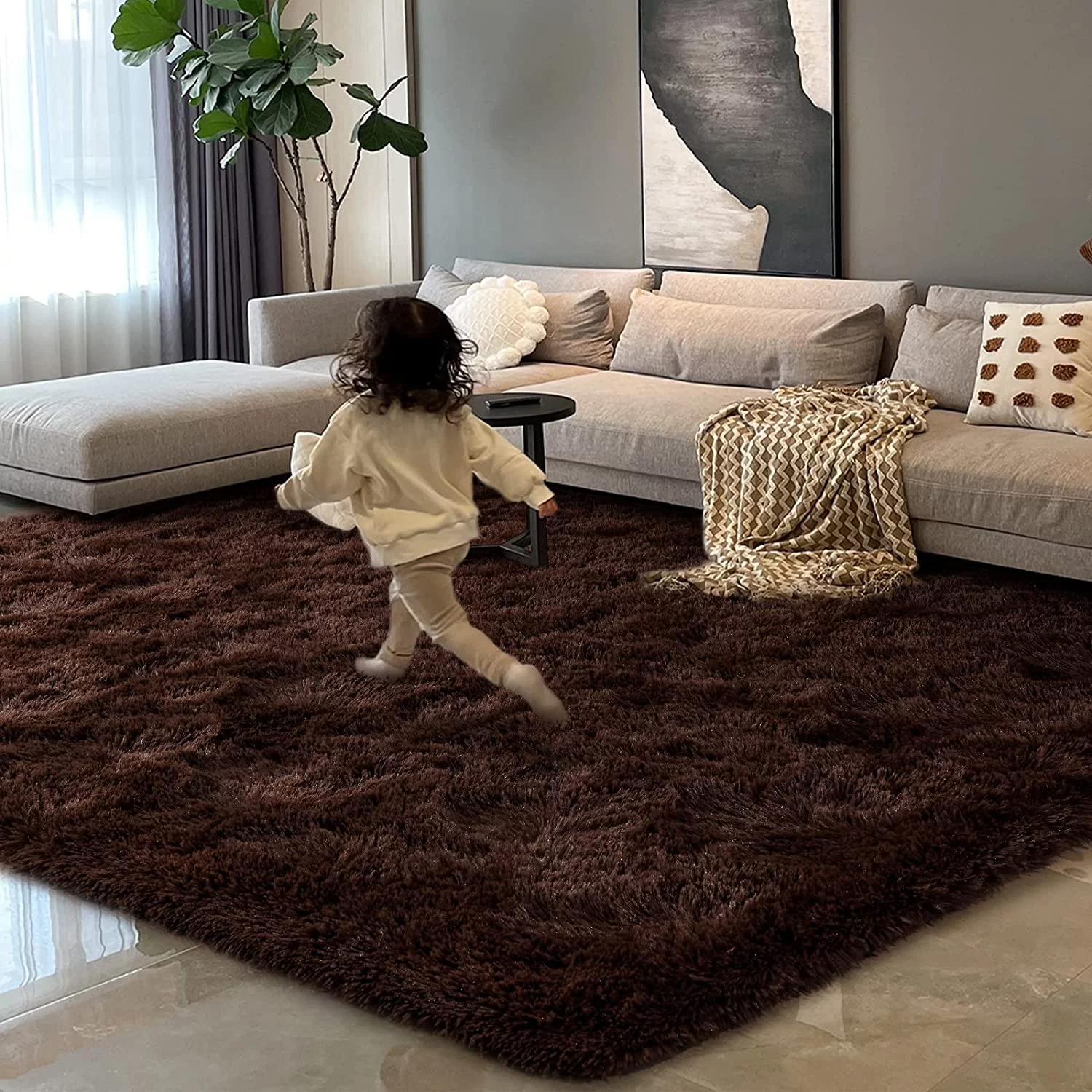 Super Soft Rug For Living Room Kids Room Fluffy Rugs For Dorm Room Cute Plush carpet For Bedroom,6'x 9',Chocolate Brown