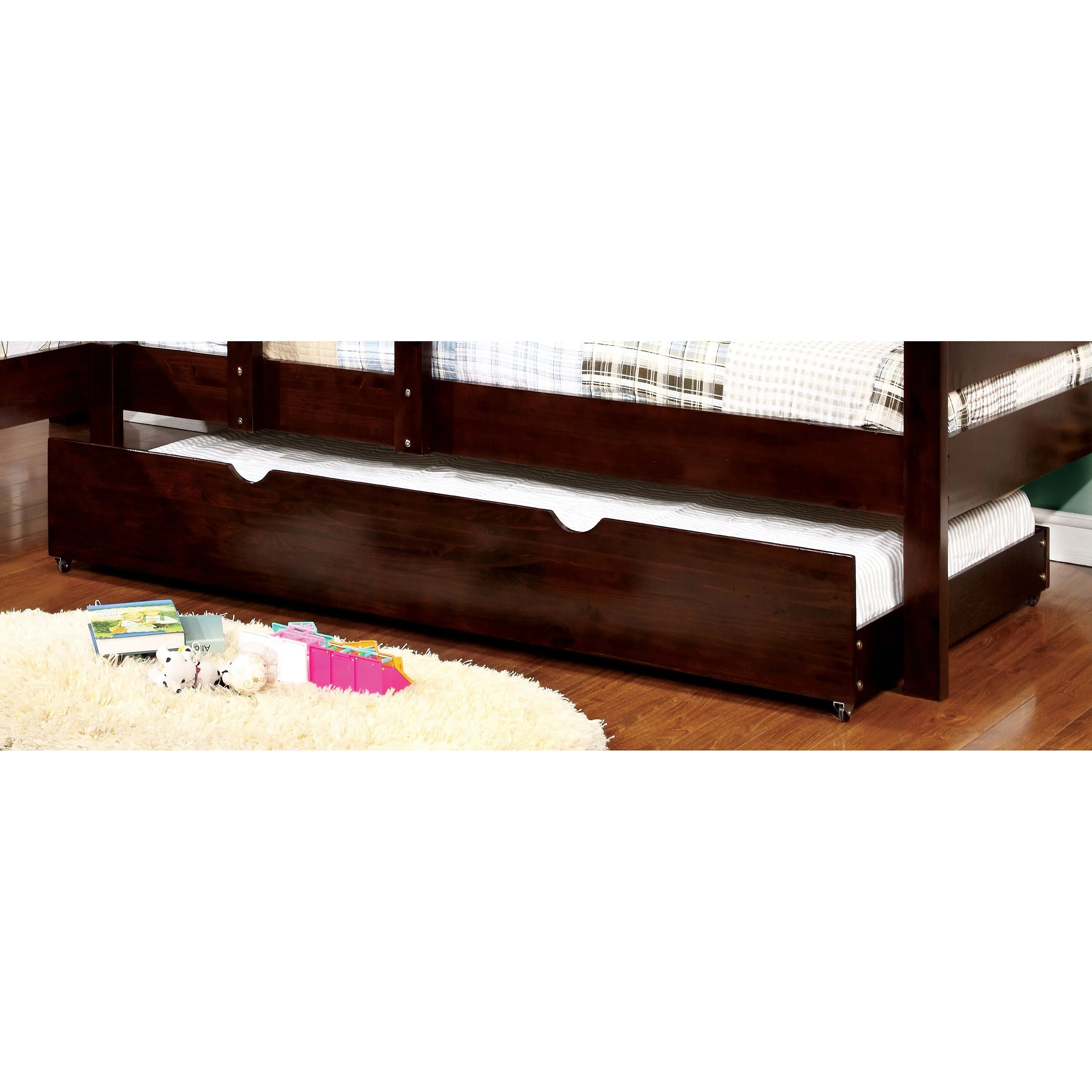Furniture of America Ava Transitional Dark Walnut Solid Wood Trundle with Wheel by