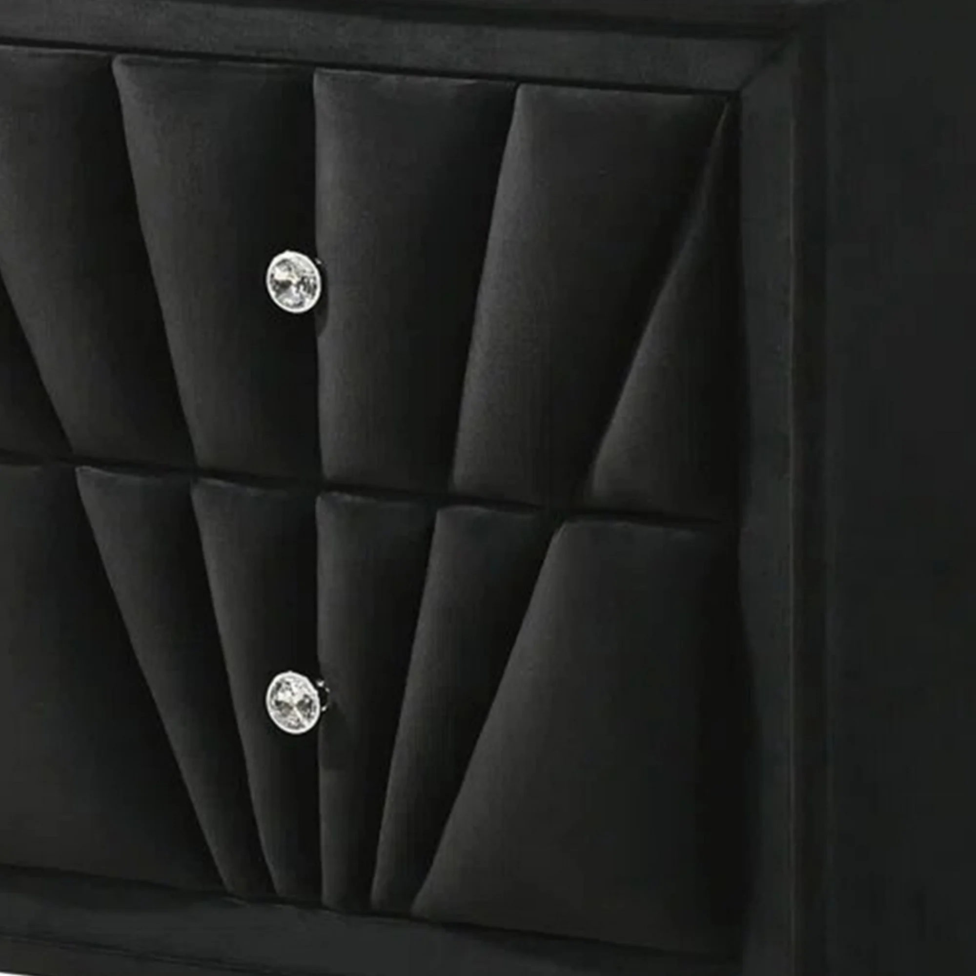 Ino 61 Inch Wide Dresser Chest, Velvet Upholstery, Art Deco Style, Black