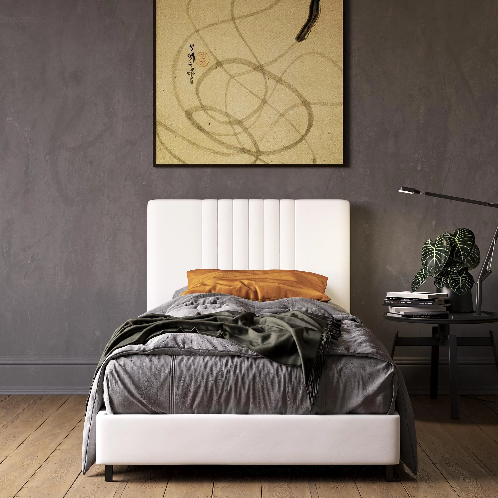 RealRooms Rio Upholstered Bed, Twin, White Faux Leather
