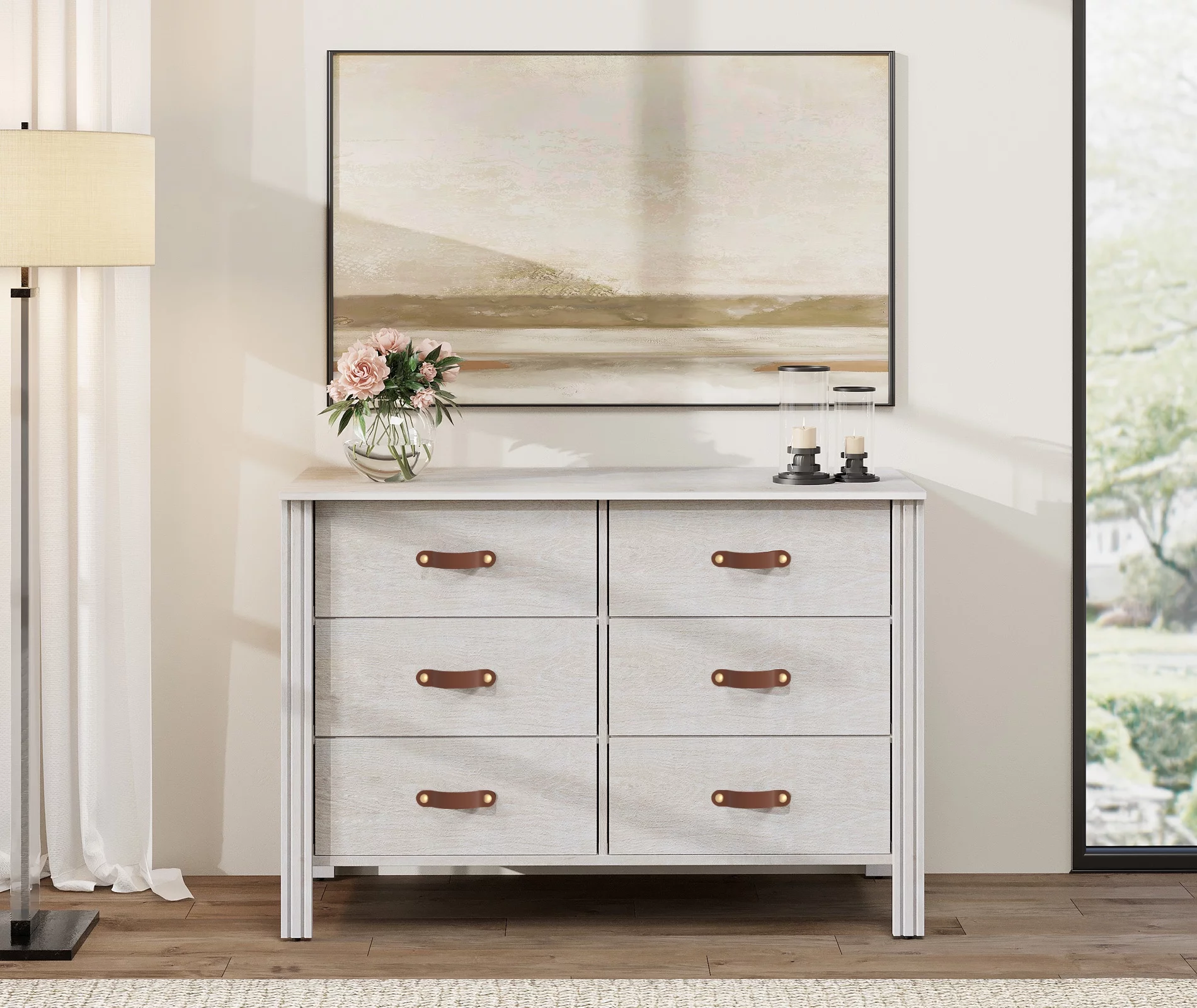 White Classic Dresser for Bedroom, Wooden Dresser with 6 Drawers, Chest of Drawers for Living Room, Entryway