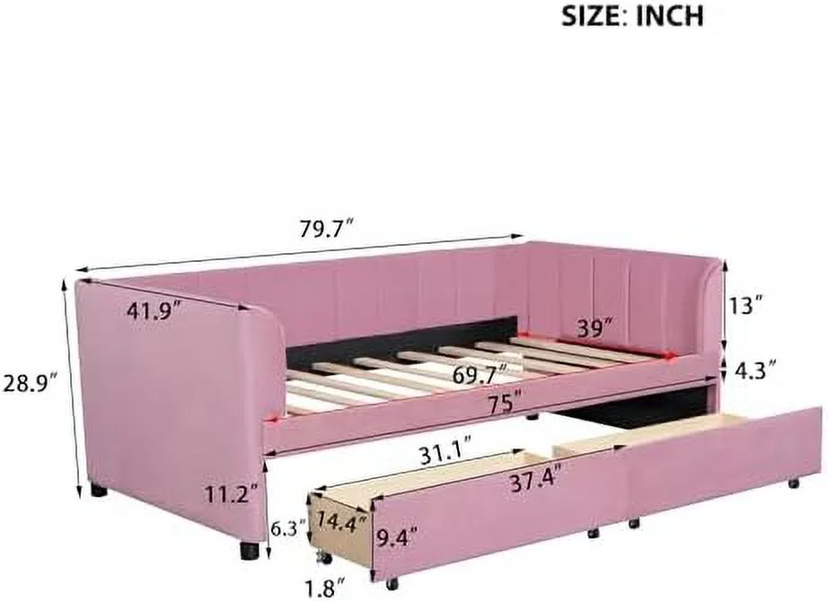HBBOOMLIFE Twin Daybed with Velvet Upholstered Daybed with Drawers Modern Tufted Sofa Bed Frame for Bedroom Living Room Guest Room Beige