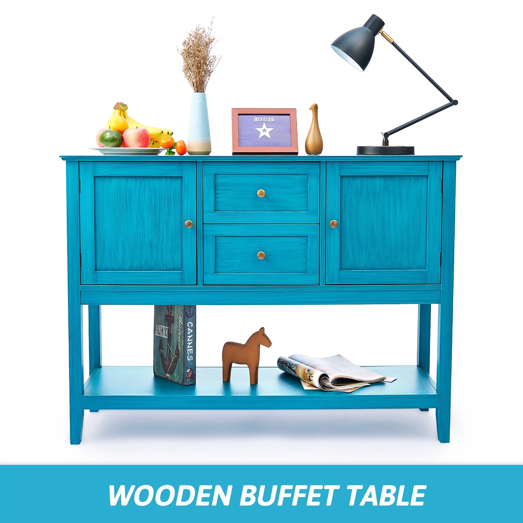 Bestco Sideboard Buffet Console Table for Kitchen with Storage Drawers Cabinets, Blue