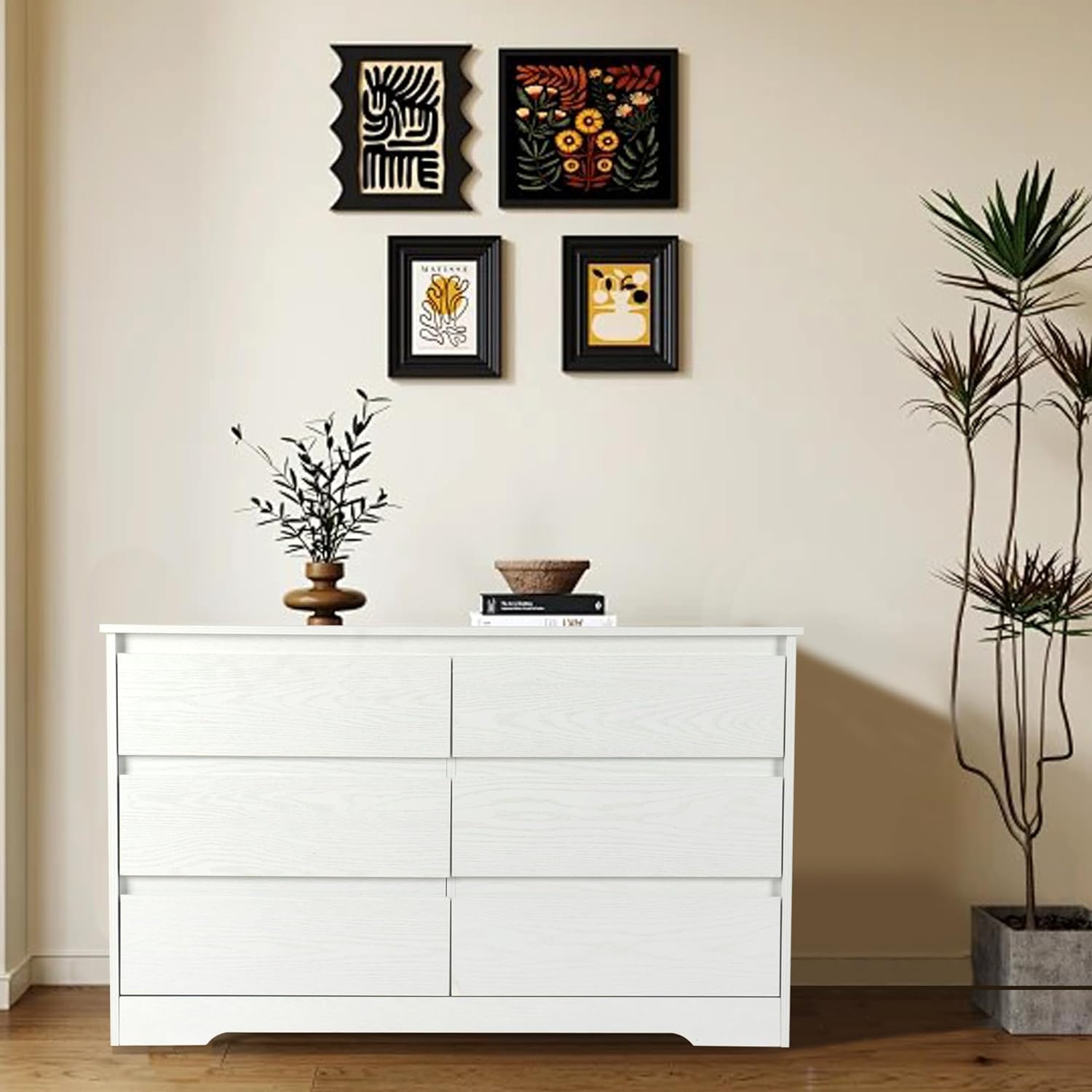 6 Drawer Dresser, Double Dresser Wood Modern 6-Drawer Chest of Drawers Wide Storage Organizer Cabinet for Bedroom, Living Room, Children's Room