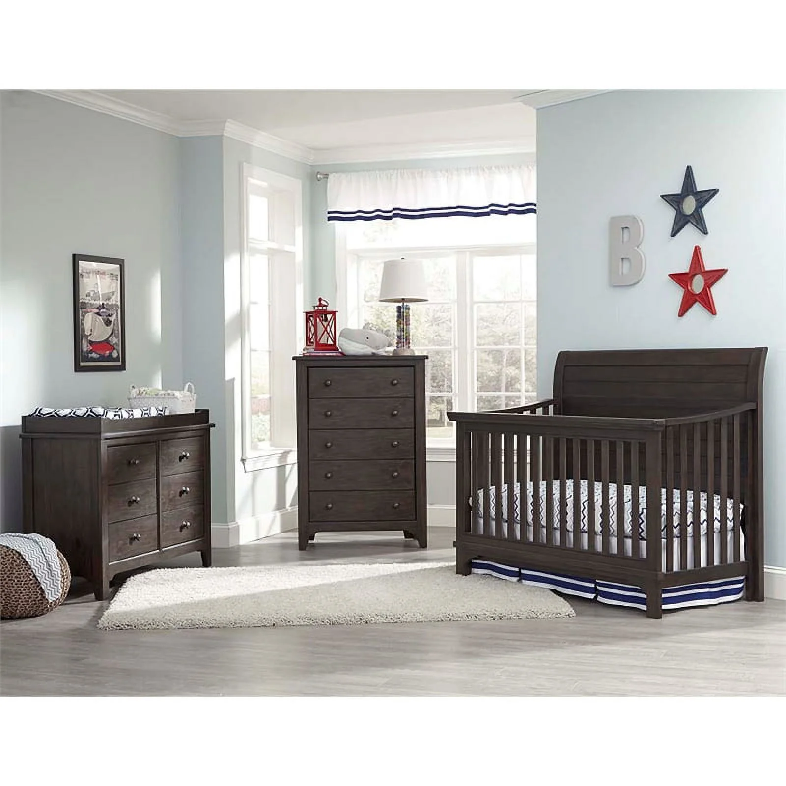 Westwood Design Taylor 5-Drawer Farmhouse Wood Chest in River Rock Brown Finish