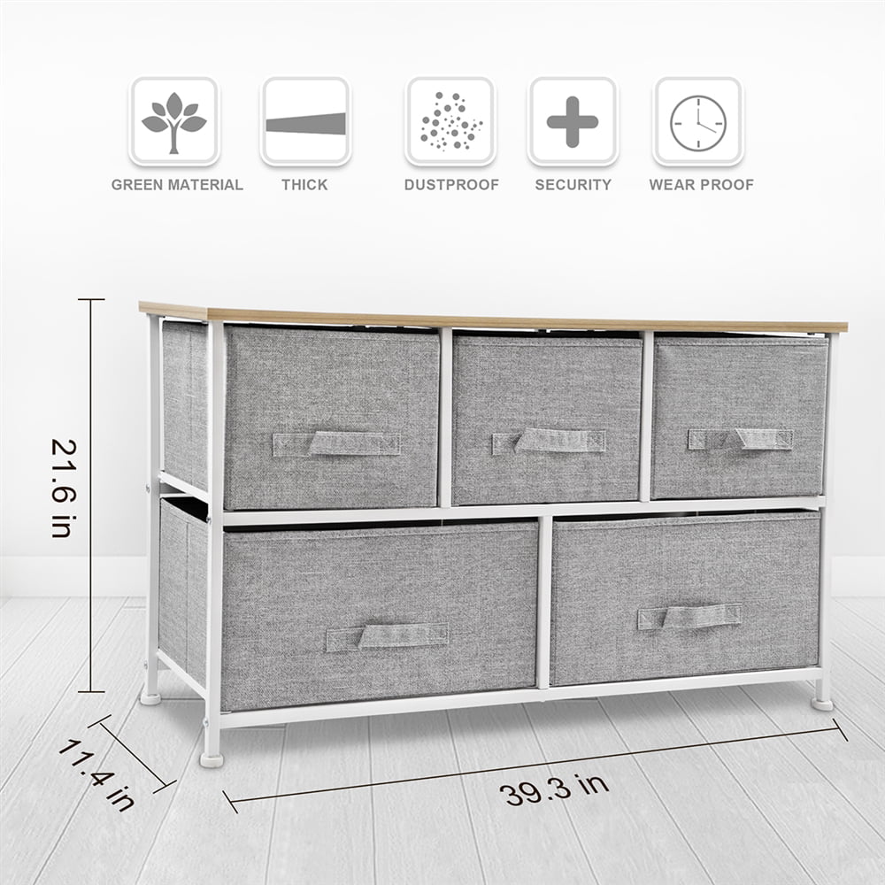 Bigroof Dresser for Bedroom, Chest of Drawers Closet Storage Dressers Bedroom Funiture Fabric Drawers for Clothing Steel Frame (Light Grey-5 Drawers)