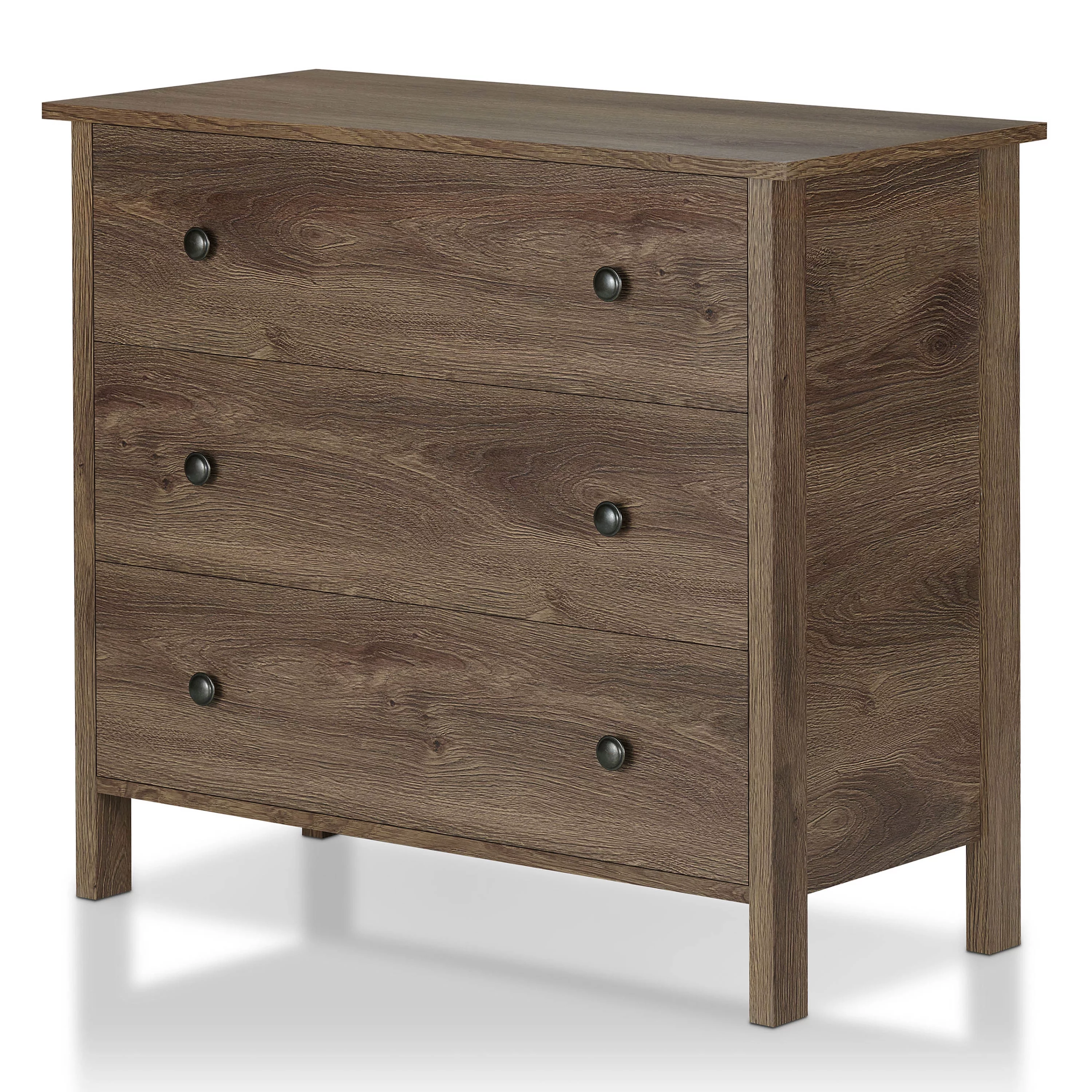 24/7 Shop At Home Rim Wood 3-Drawer Chest for Bedroom, Distressed Walnut