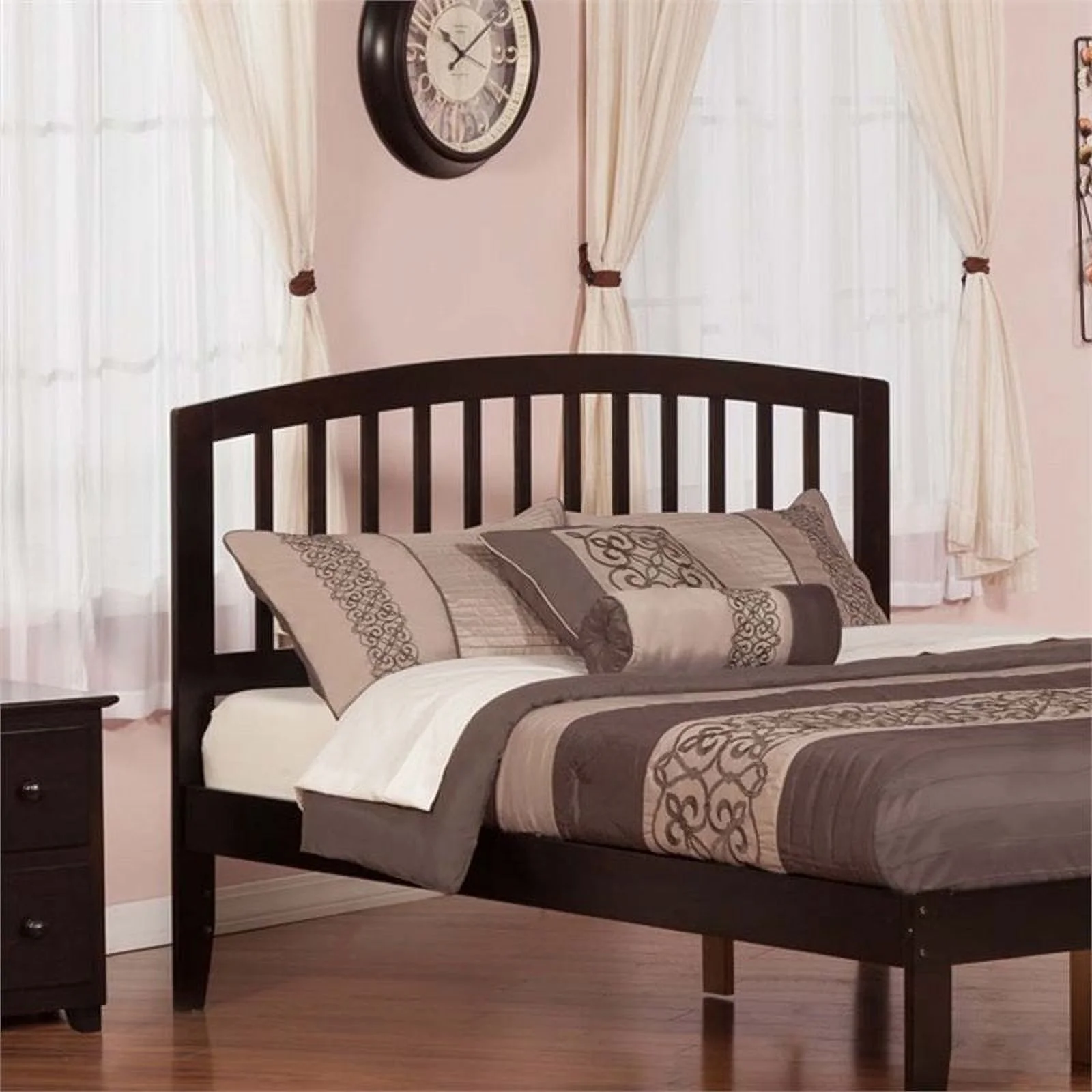 Leo & Lacey Traditional Wood Queen Headboard w/ USB Charging Station in Espresso