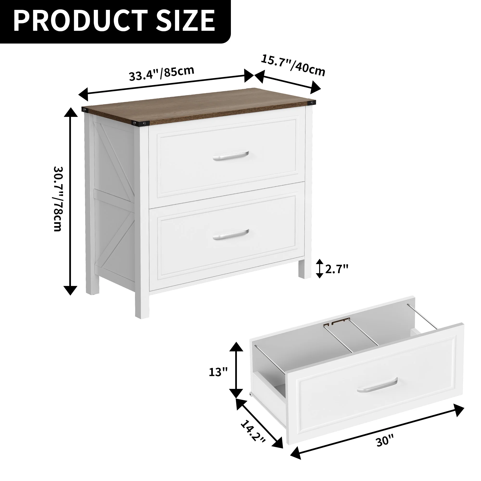 Dextrus 2-Drawer Lateral File Cabinet for Home Office , Large Filing Cabinet for Letter A4-Sized Files, Office Storage Organizer , White