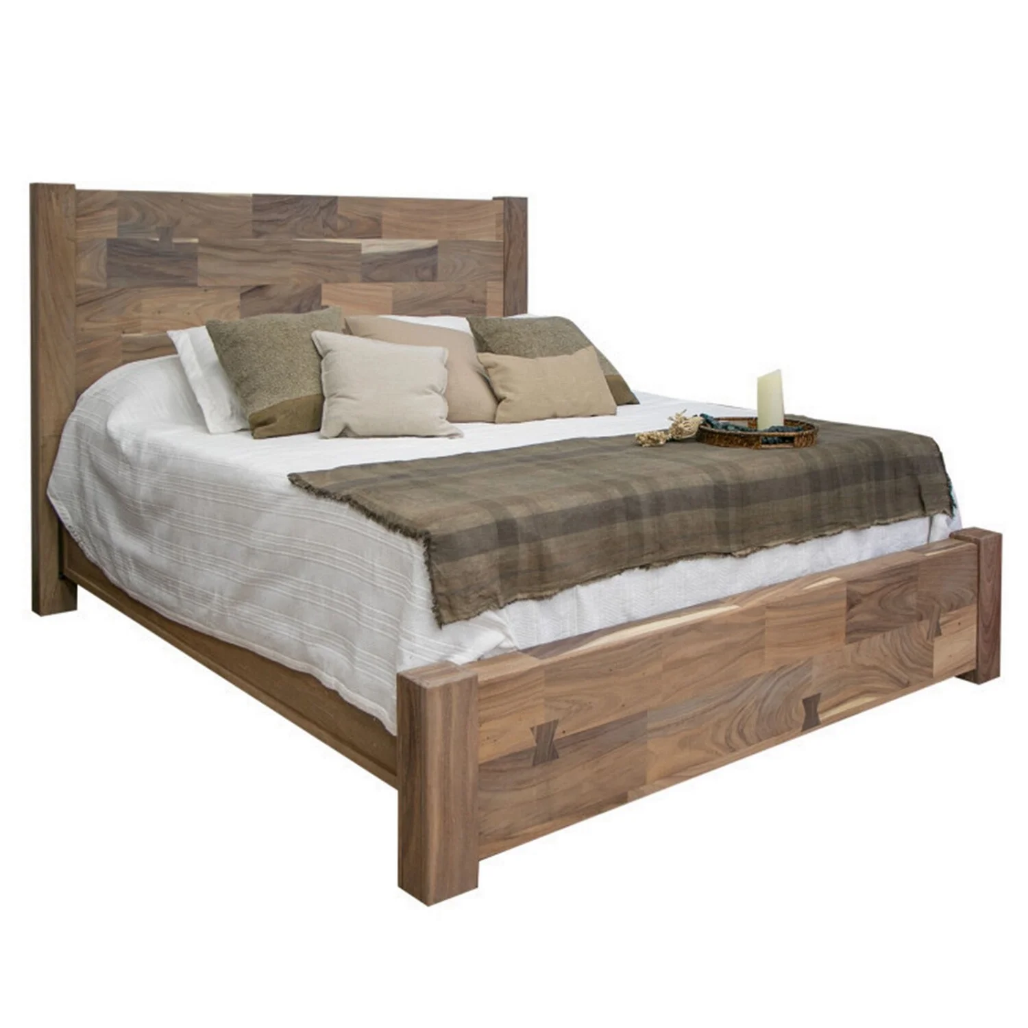 Benjara Umey King Size Bed, Mango Wood with Grain Details, Two Tone Rustic Brown