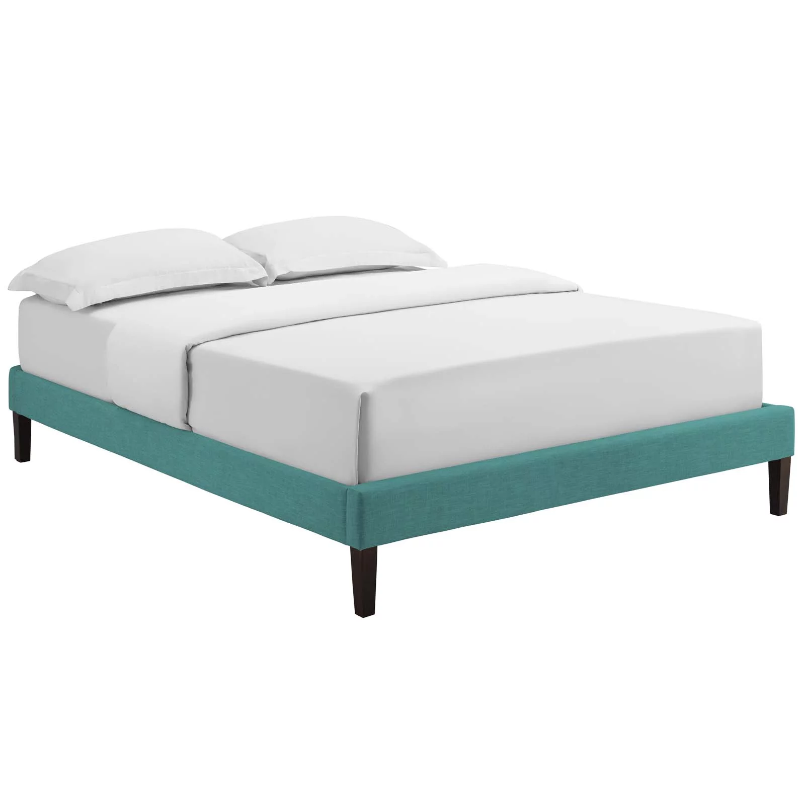 Modern Contemporary Urban Design Bedroom Full Size Platform Bed Frame, Fabric, Aqua Blue