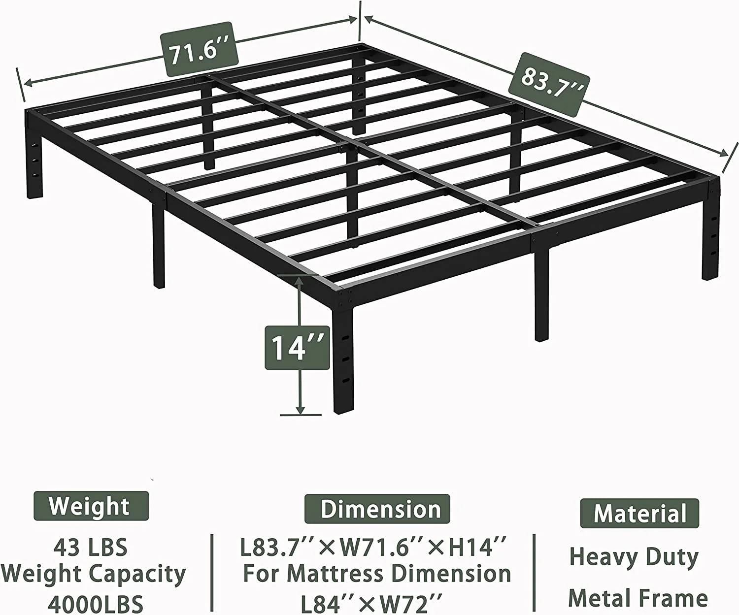 Popular Goltriever King Platform Bed  18 Inch High Heavy Duty Metal Frame  4000Lbs Non-Slip Steel Slats Support Bed Frame with Storage  No Box Spring Needed  Easy Assembly  Black