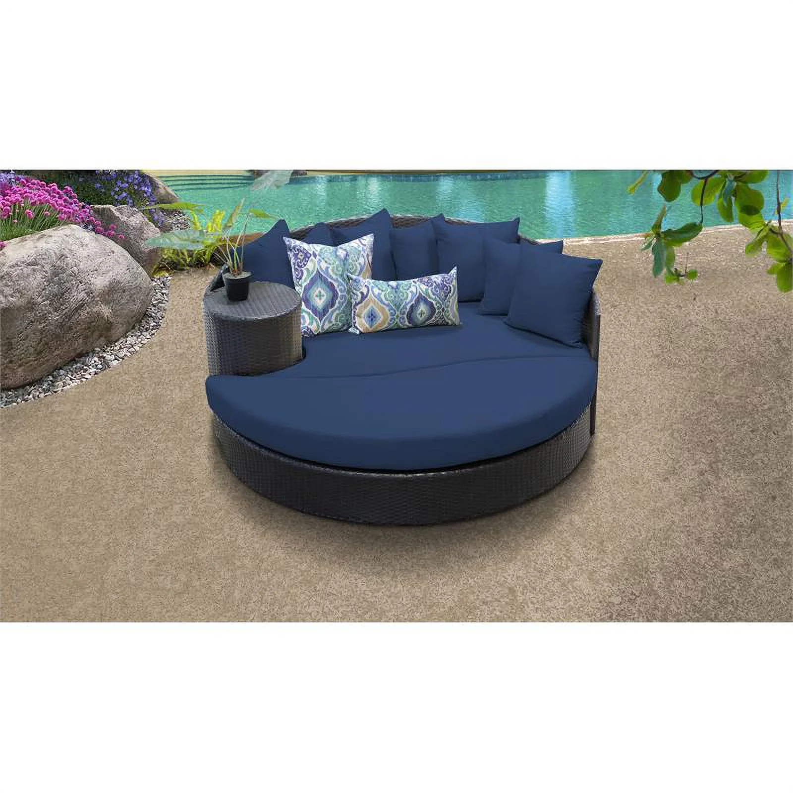 Bowery Hill Contemporary Outdoor Wicker Patio Sun Bed in Navy