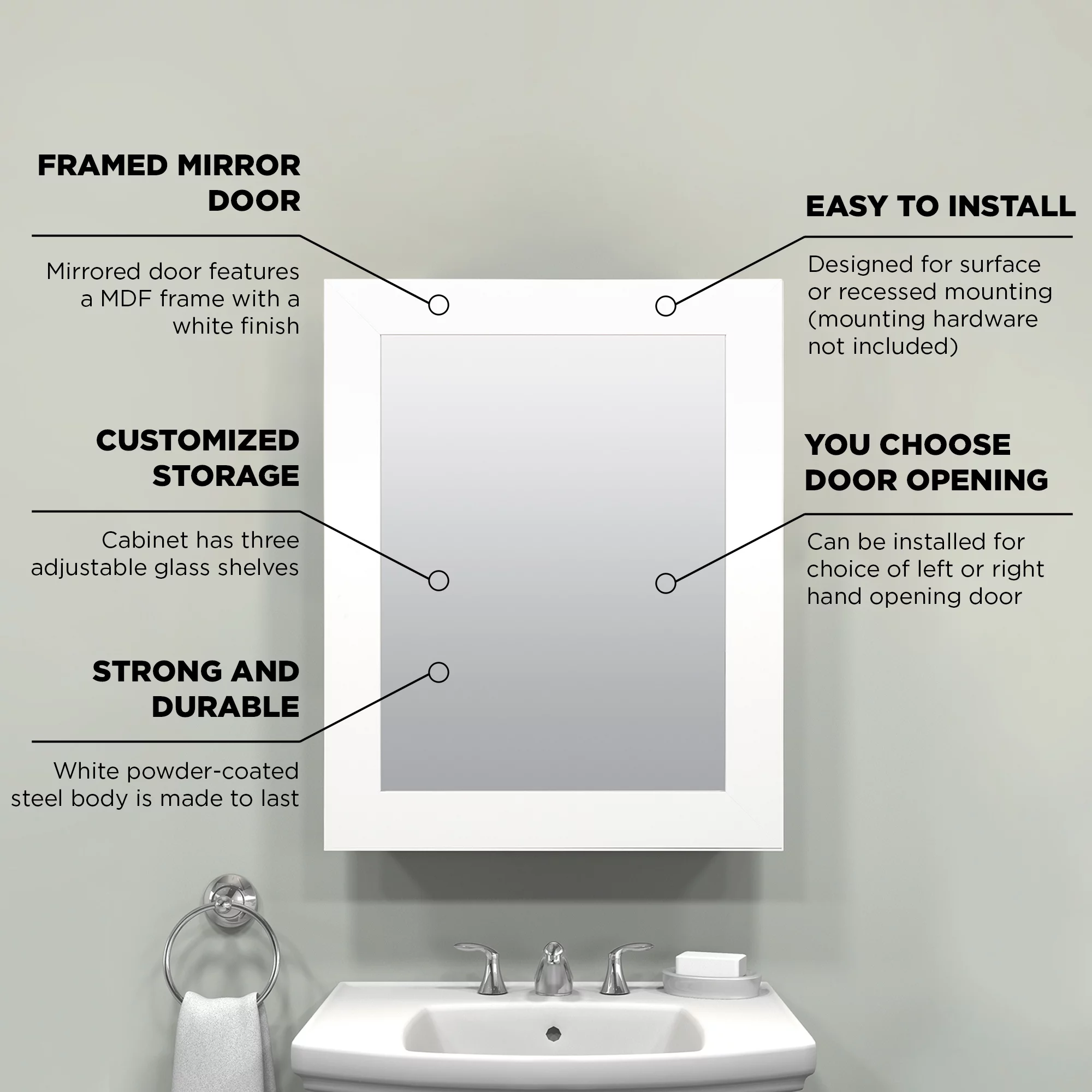 Zenna Home Recessed/Wall Mount Framed Mirror Medicine Cabinet, 24.5