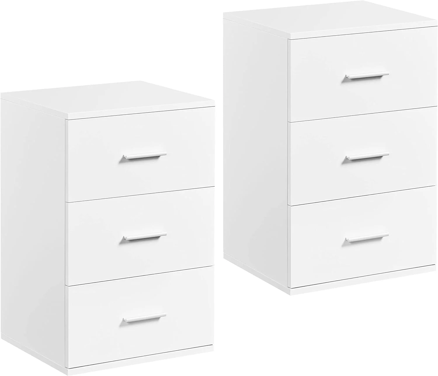 Nightstand Set Of 2, Wood Bedside Table With 3 Drawers, Bedside Storage Cupboard Chest Of Drawer Cabinet Unit With Metal Handles For Living Room/Bedroom, White
