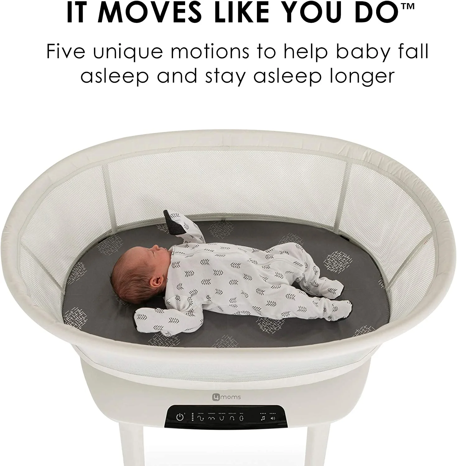 4moms MamaRoo Sleep Bassinet, 5 Motions and 5 Speeds, 4 Sounds and 2 Heights for Infants, Birch