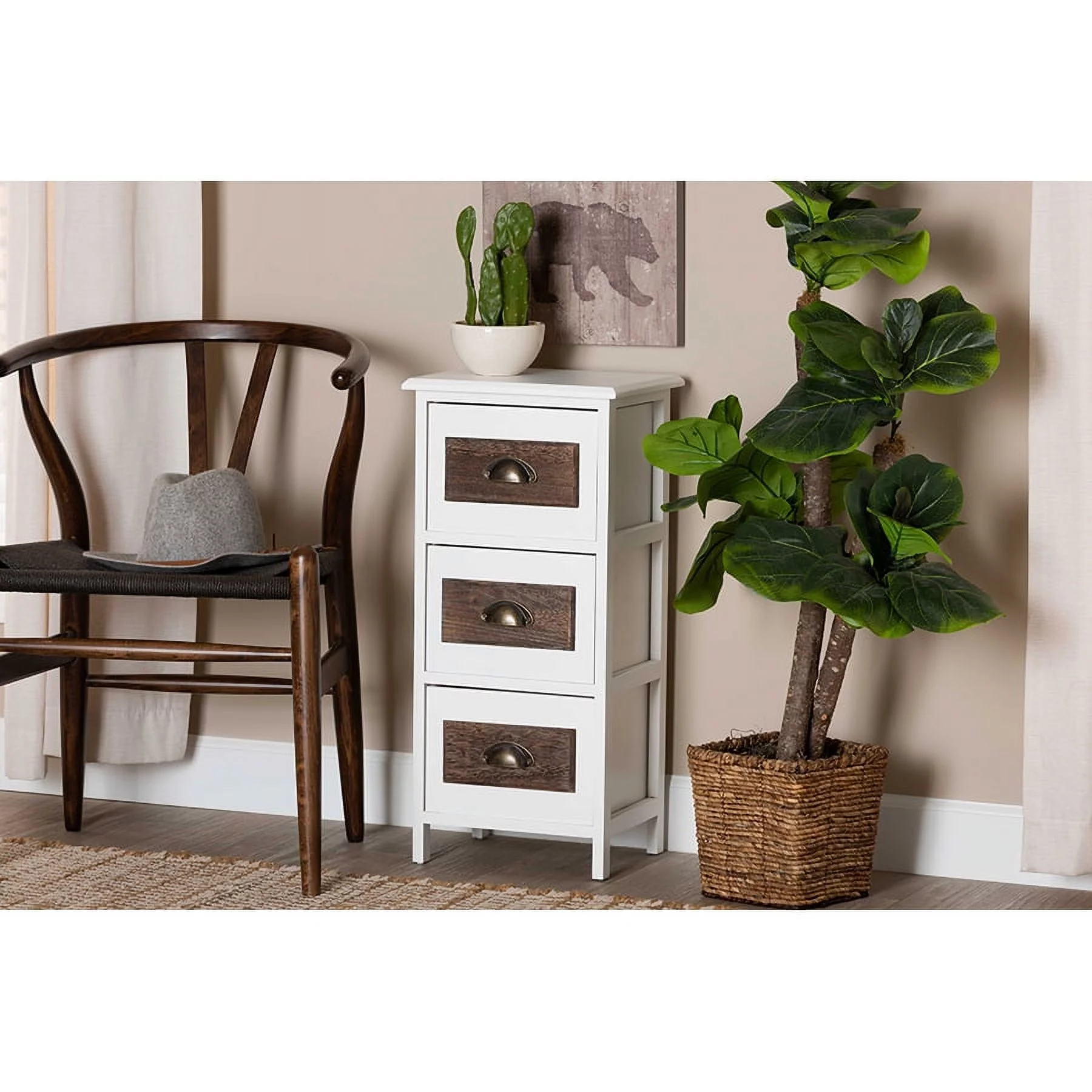 Baxton Studio Fanning Modern and Contemporary Two-Tone White and Walnut Brown Finished Wood 3-Drawer Storage Unit