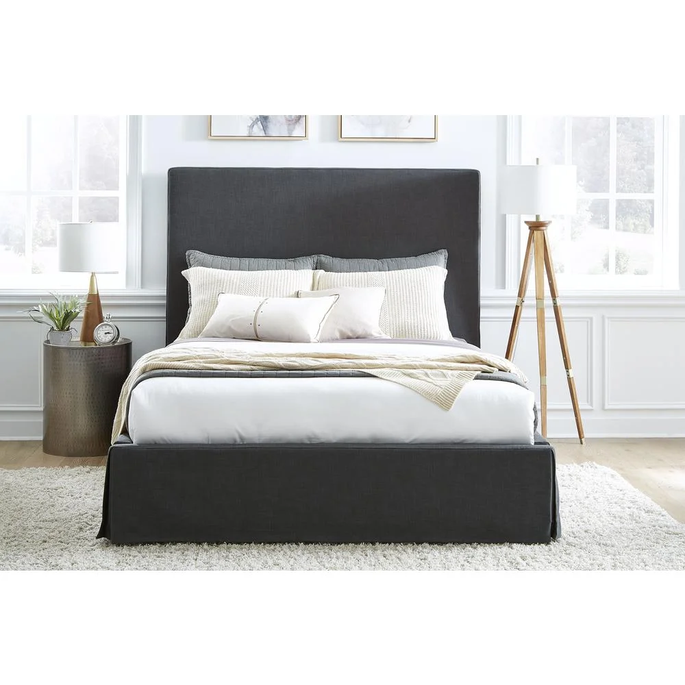 Modus Furniture Cheviot UpholsteredSkirted Storage Panel Bed in Iron