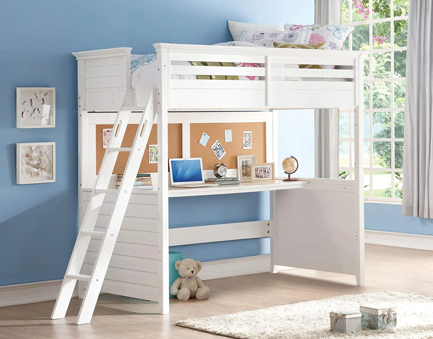 ACME Lacey Wooden Frame Twin Loft Bed with Desk in White