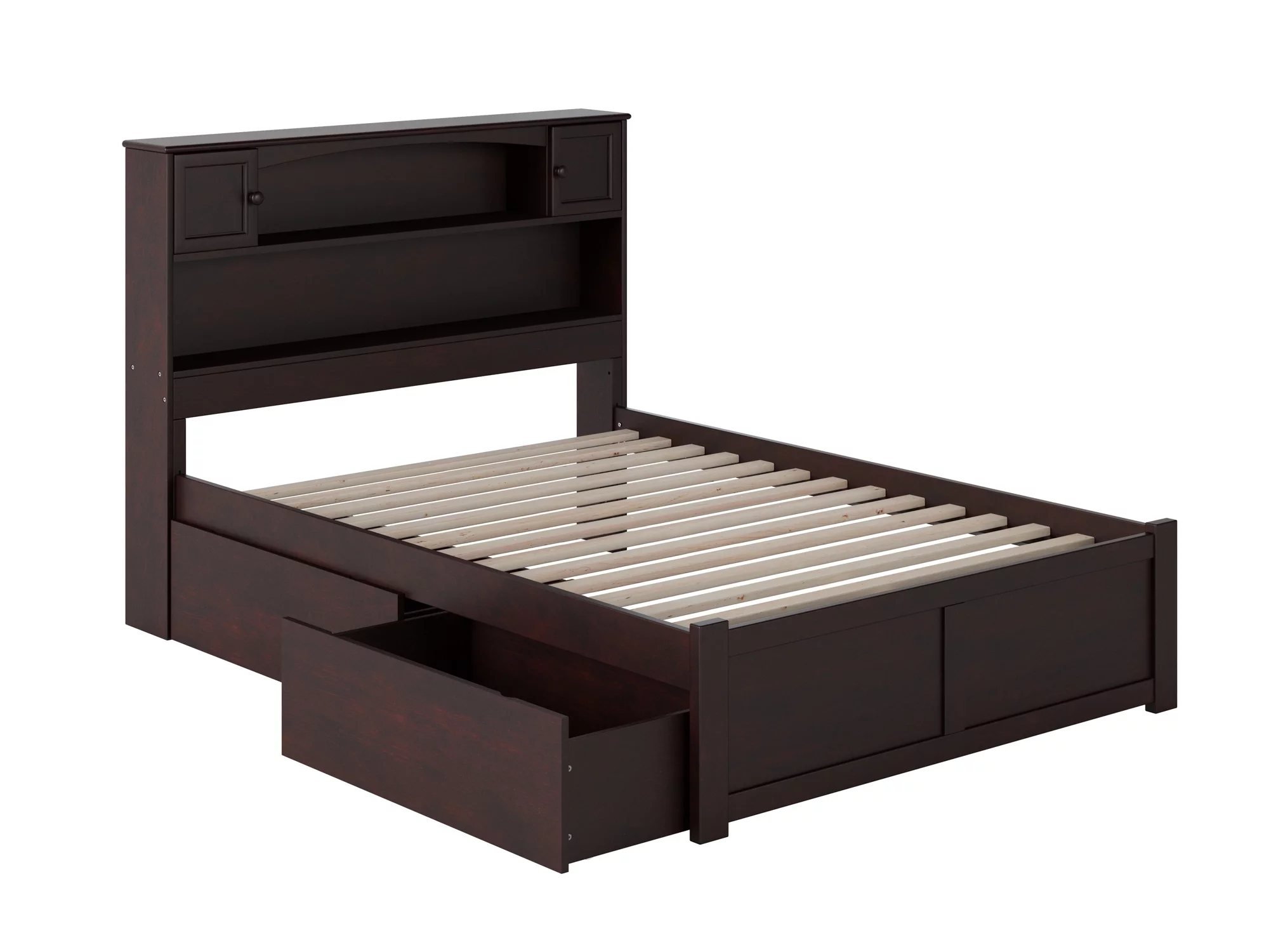 AFI Newport Full Wood Platform Bed with Footboard & 2 Storage Drawers in Espresso