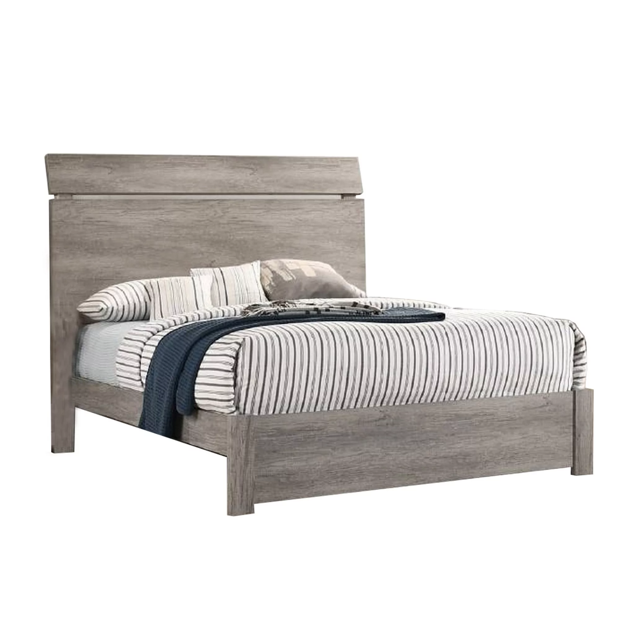 Benjara Posy Platform California King Bed, Split Headboard, Distressed Gray Wood