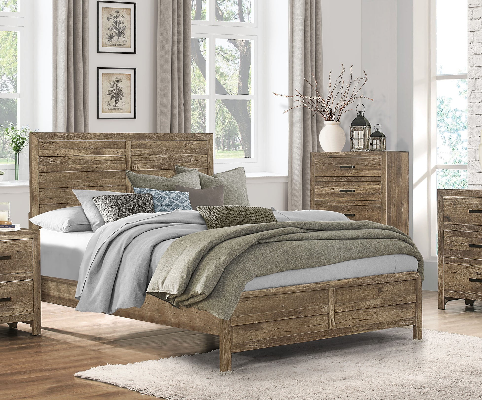 Classic Weathered Pine Finish California King Size Bed 1pc Rusticated style Bedroom Furniture