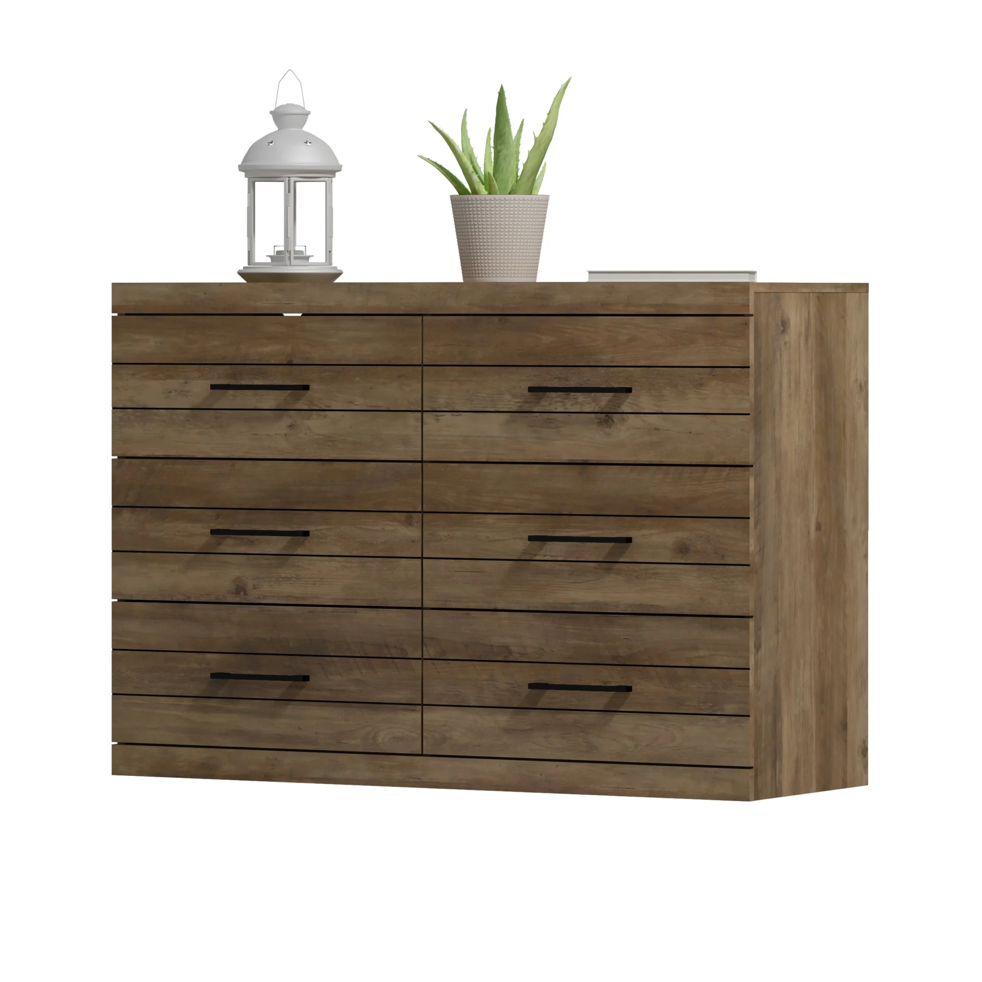 Hamsper 6-Drawer Knotty Oak Dresser (31.7 in. X 46.5 in. X 16.3 in.)