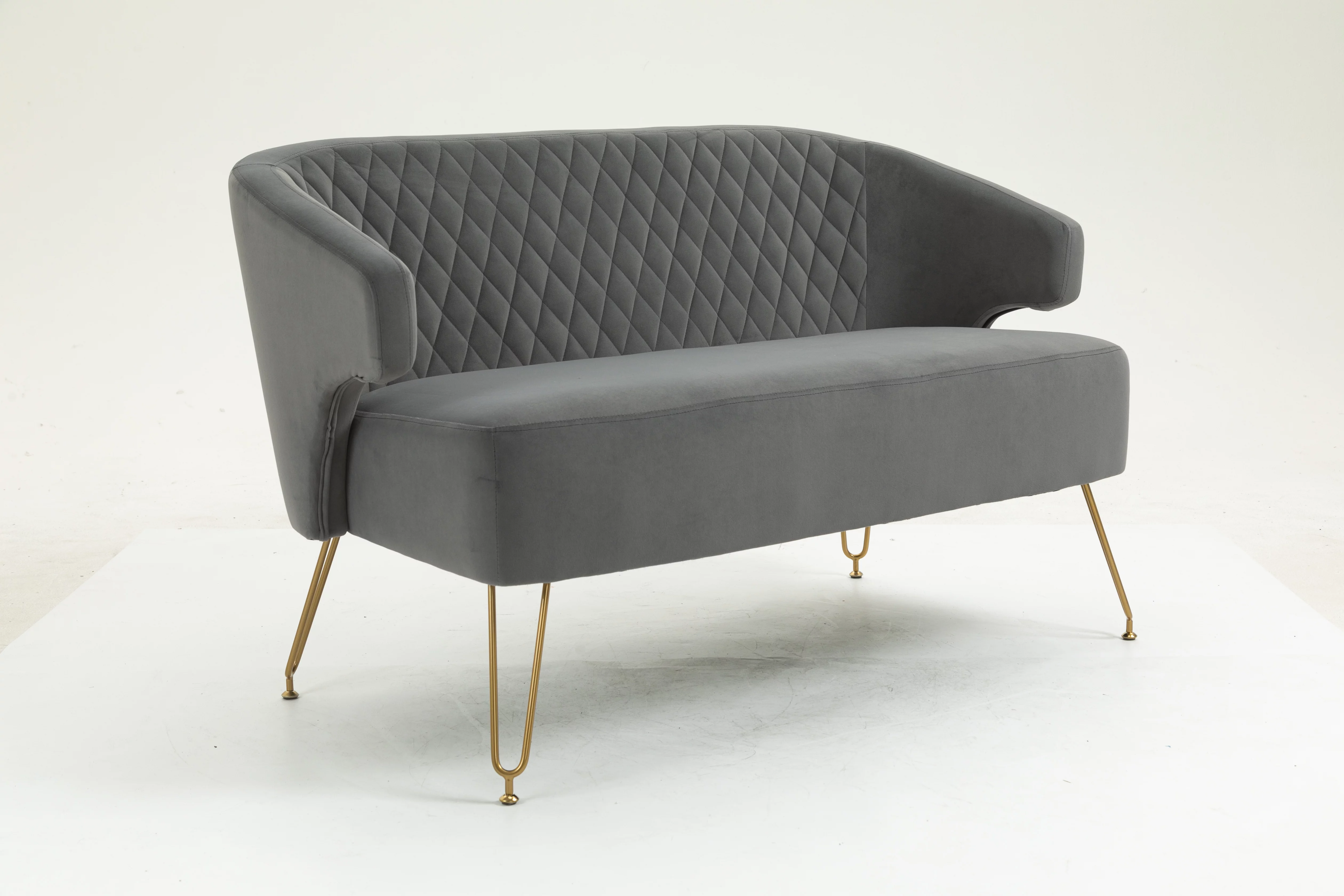 Dcenta Twin Size seat Accent Sofa with Golden Metal Legs, Living Room Sofa with Tufted Backrest, 600 Pounds Weight Capacity