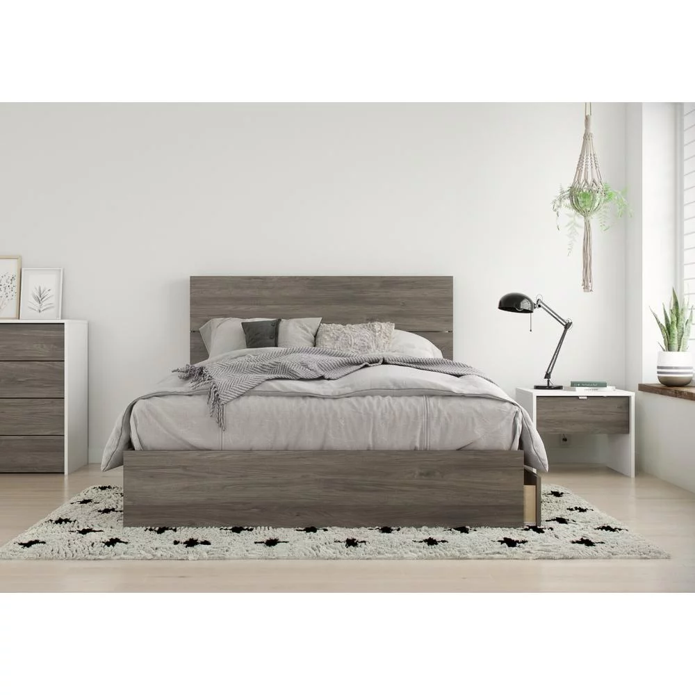 Nexera Sunburst 3 Piece Full Size Bedroom Set, Bark Grey and White