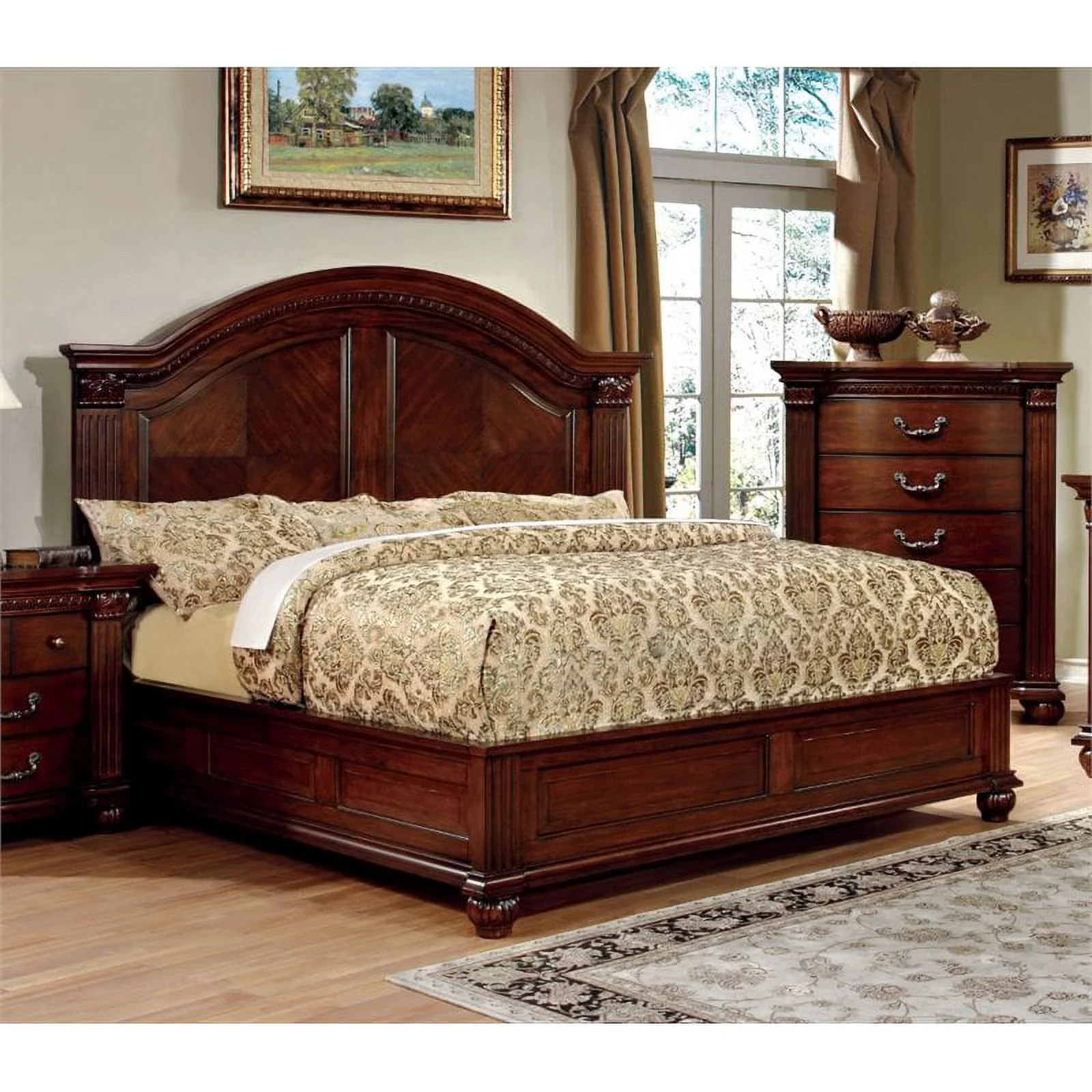 Furniture of America Sorella Traditional Solid Wood Cal King Panel Bed in Cherry