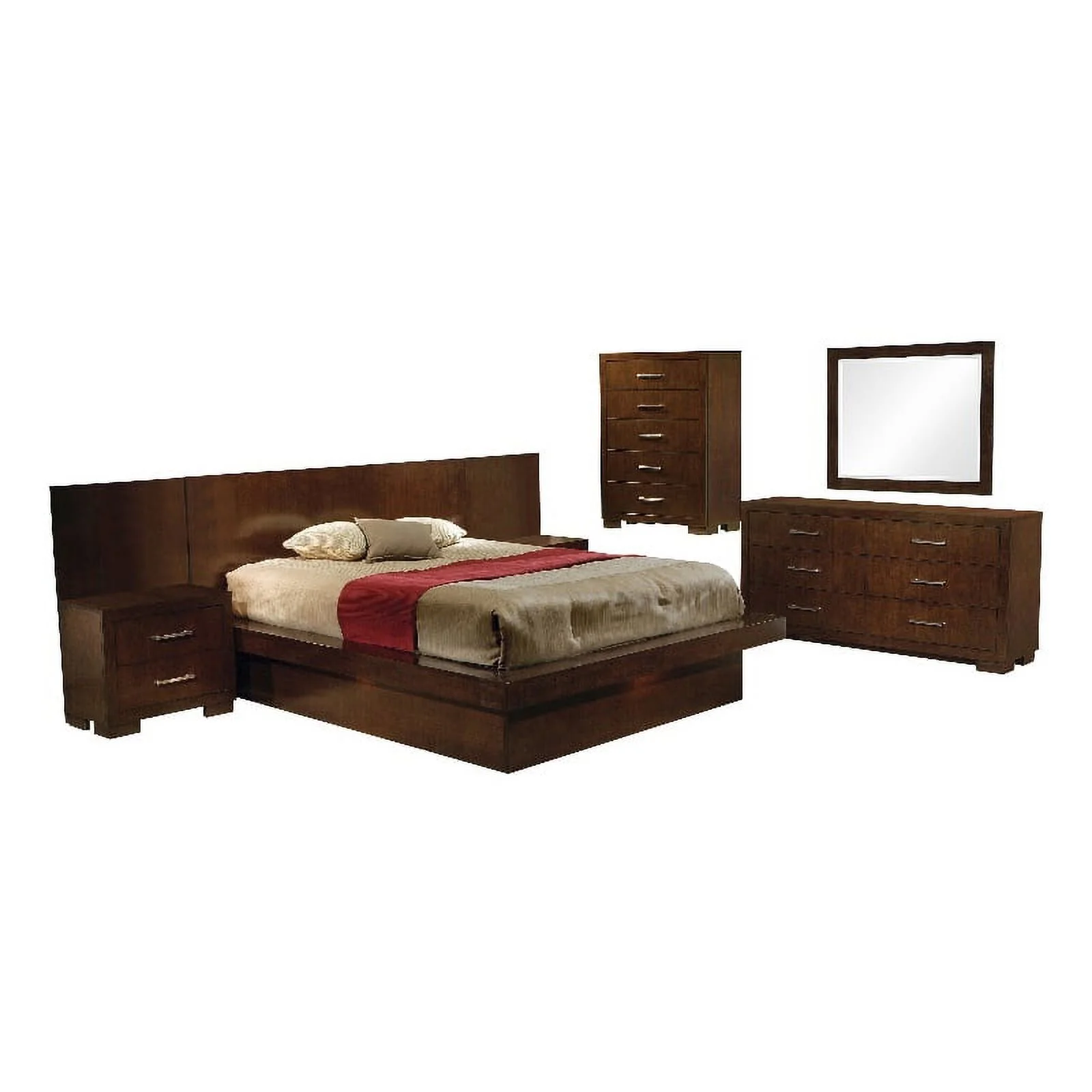 Jessica Bedroom Set with Nightstand Panels Cappuccino