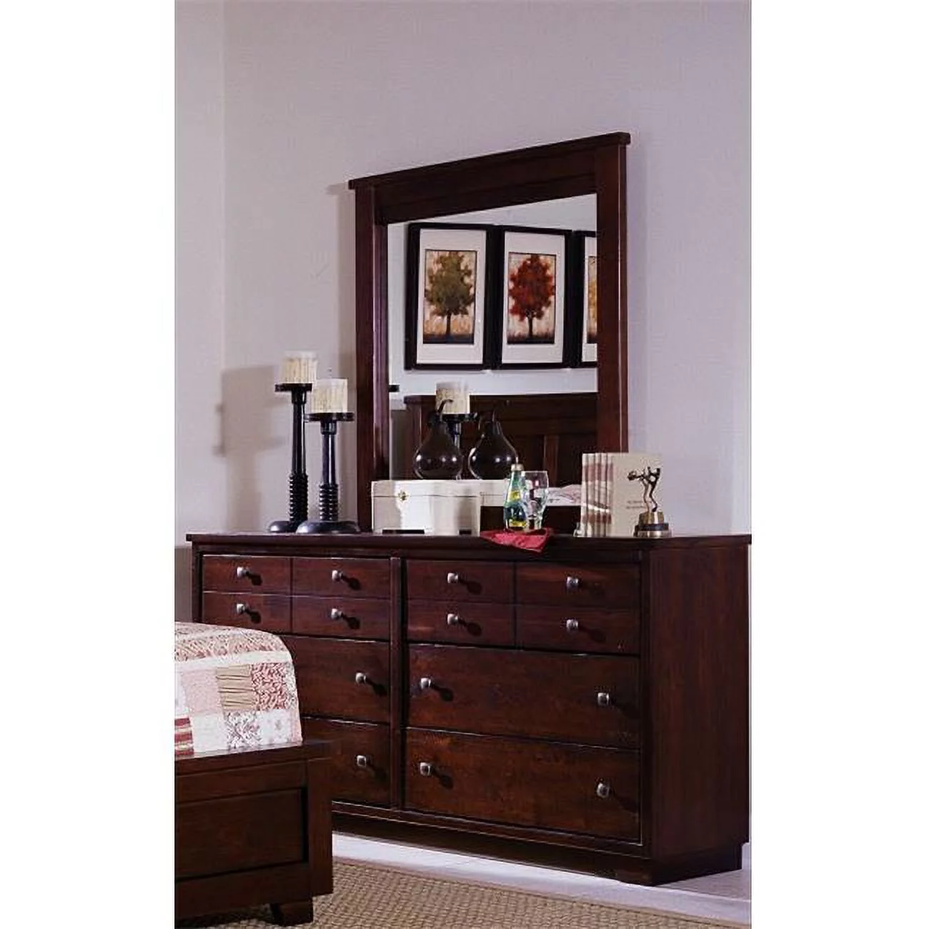 61662-23-50 Diego Espresso Pine Dresser & Mirror - 76 x 65 x 17 in.