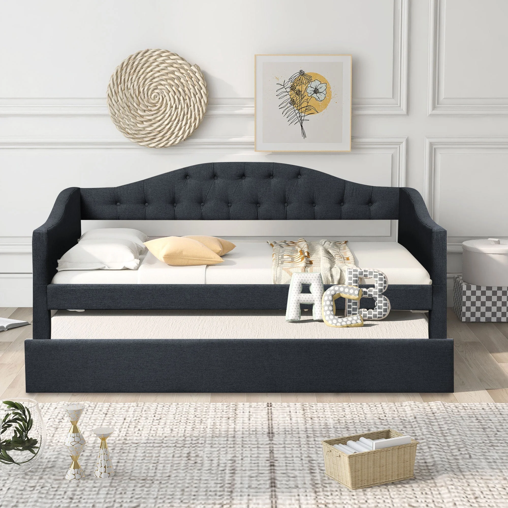 Dyso Upholstered Twin Size Daybed with Trundle - Dark Gray