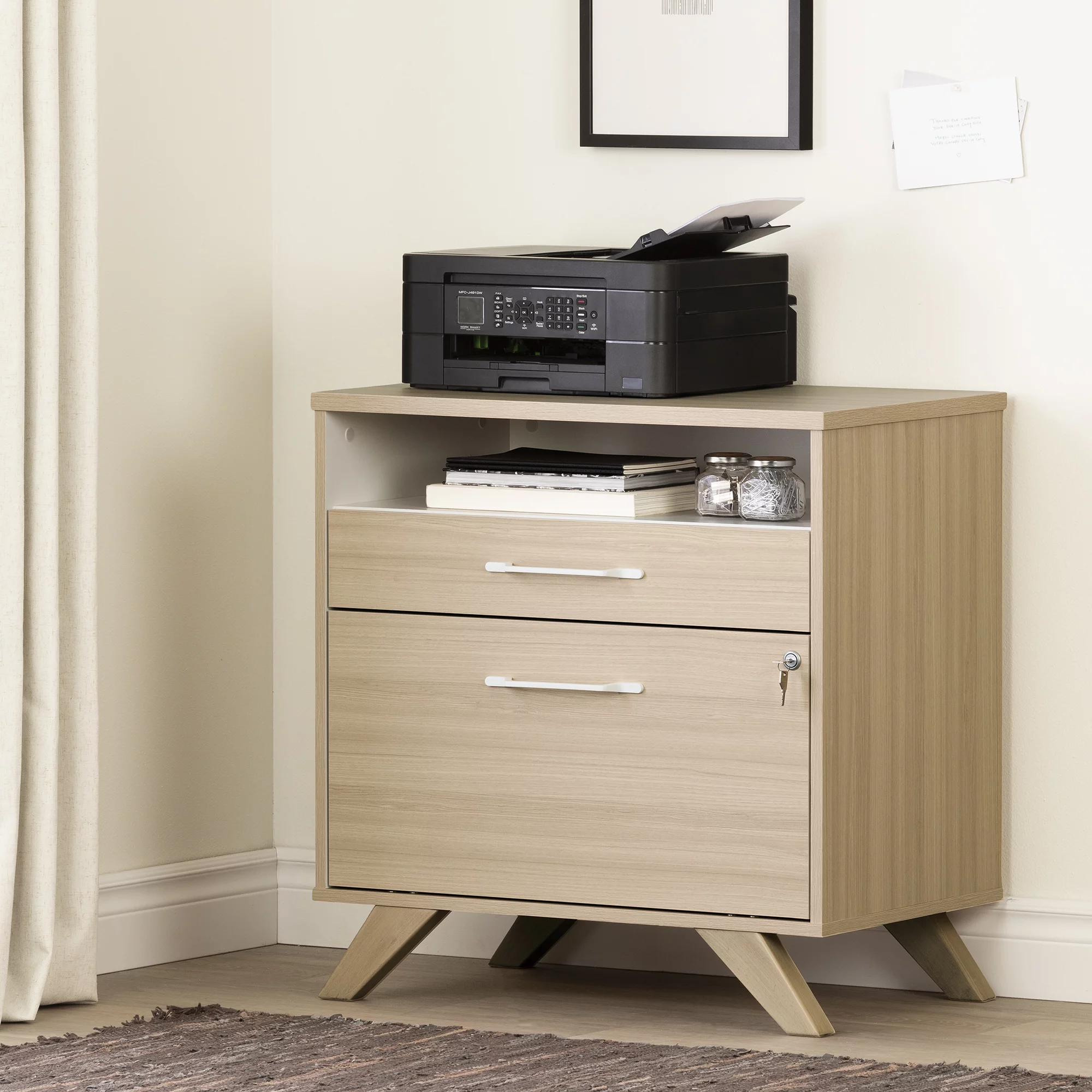 Helsy 2-Drawer File Cabinet Soft Elm and White