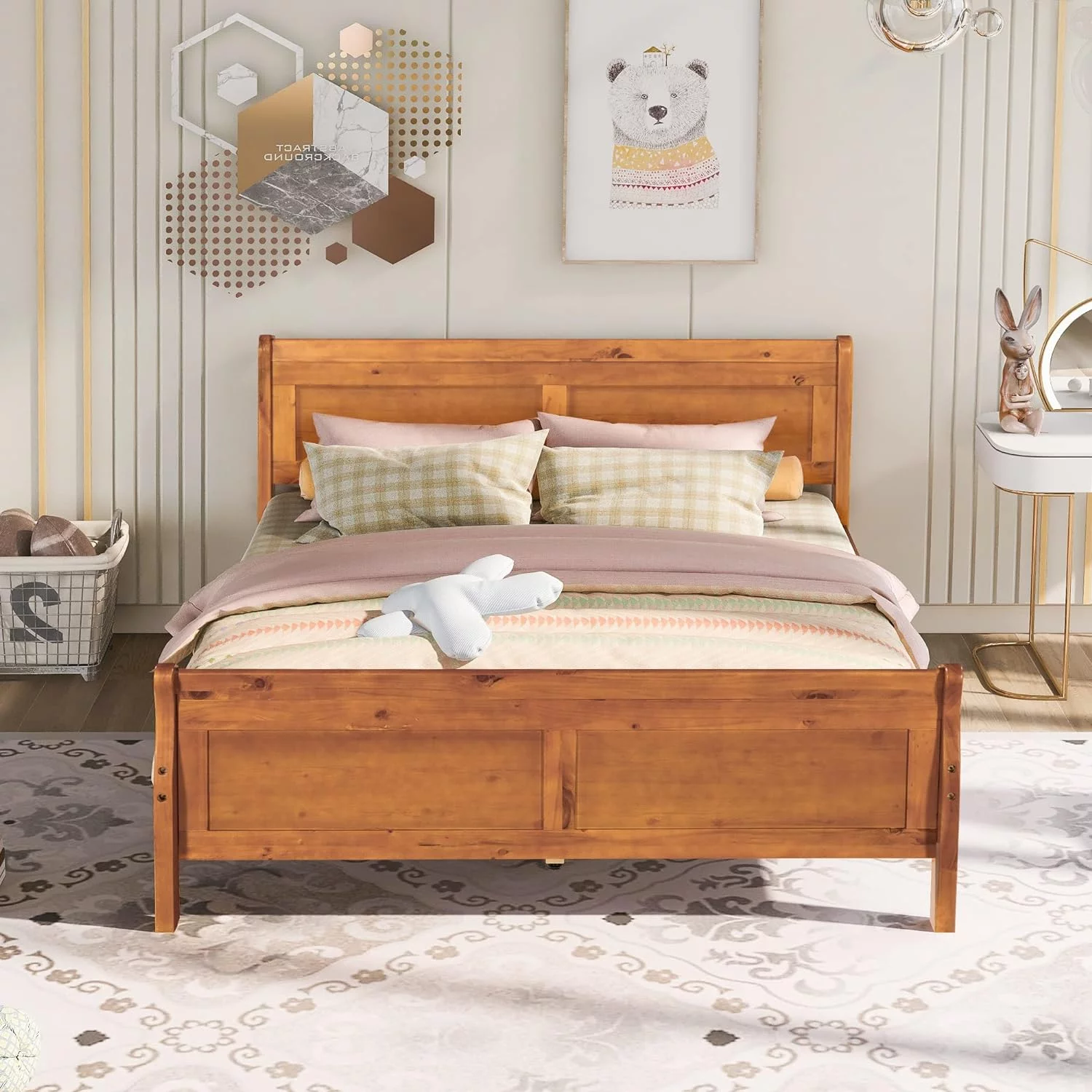 Queen Bed Frame With Headboard, Wood Platform Bed Frame Queen Size Sleigh Bed With Slats Set And Extra Supporting Legs,No Box-Spring Needed