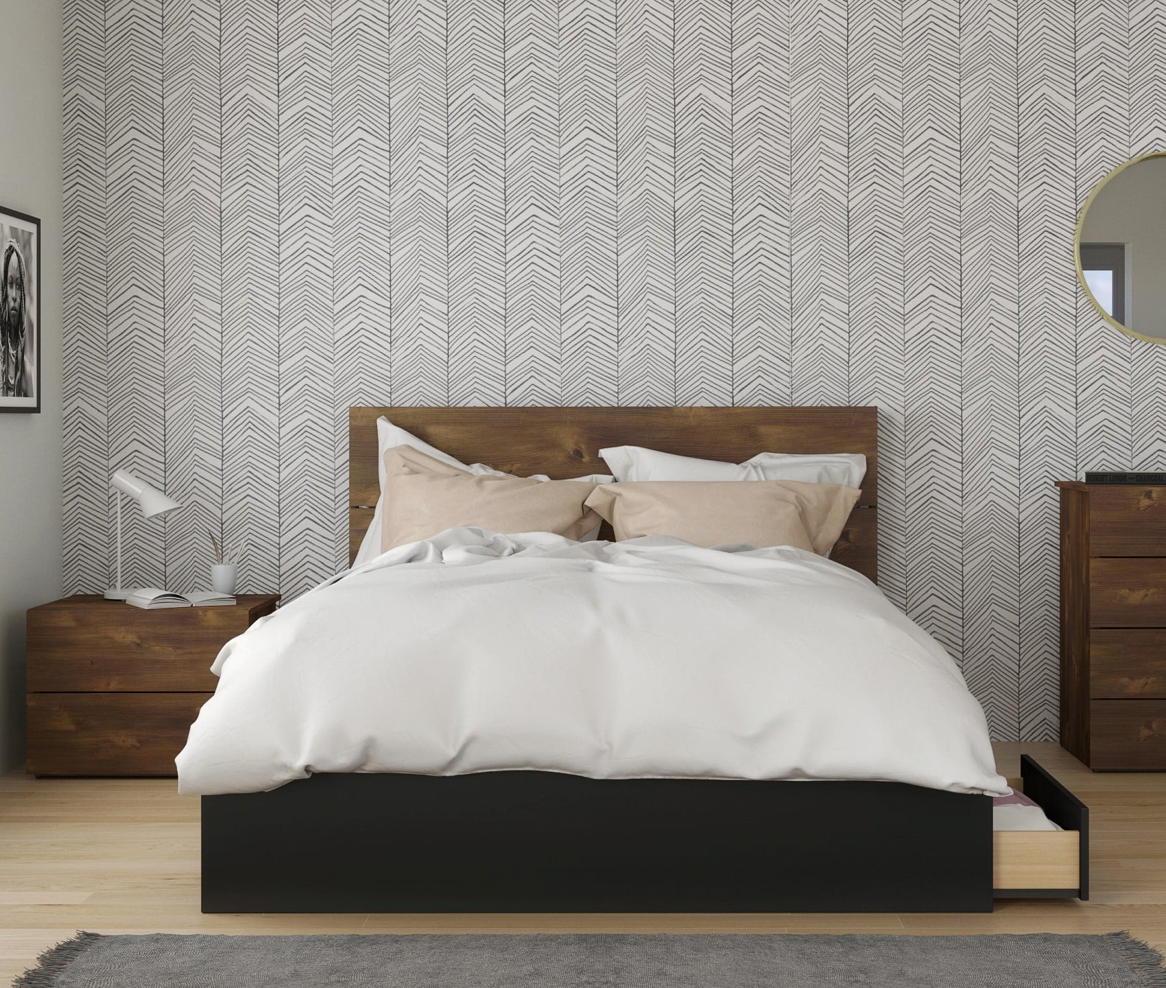 Nexera Bogota 3 Piece Queen Size Bedroom Set, Truffle & Black