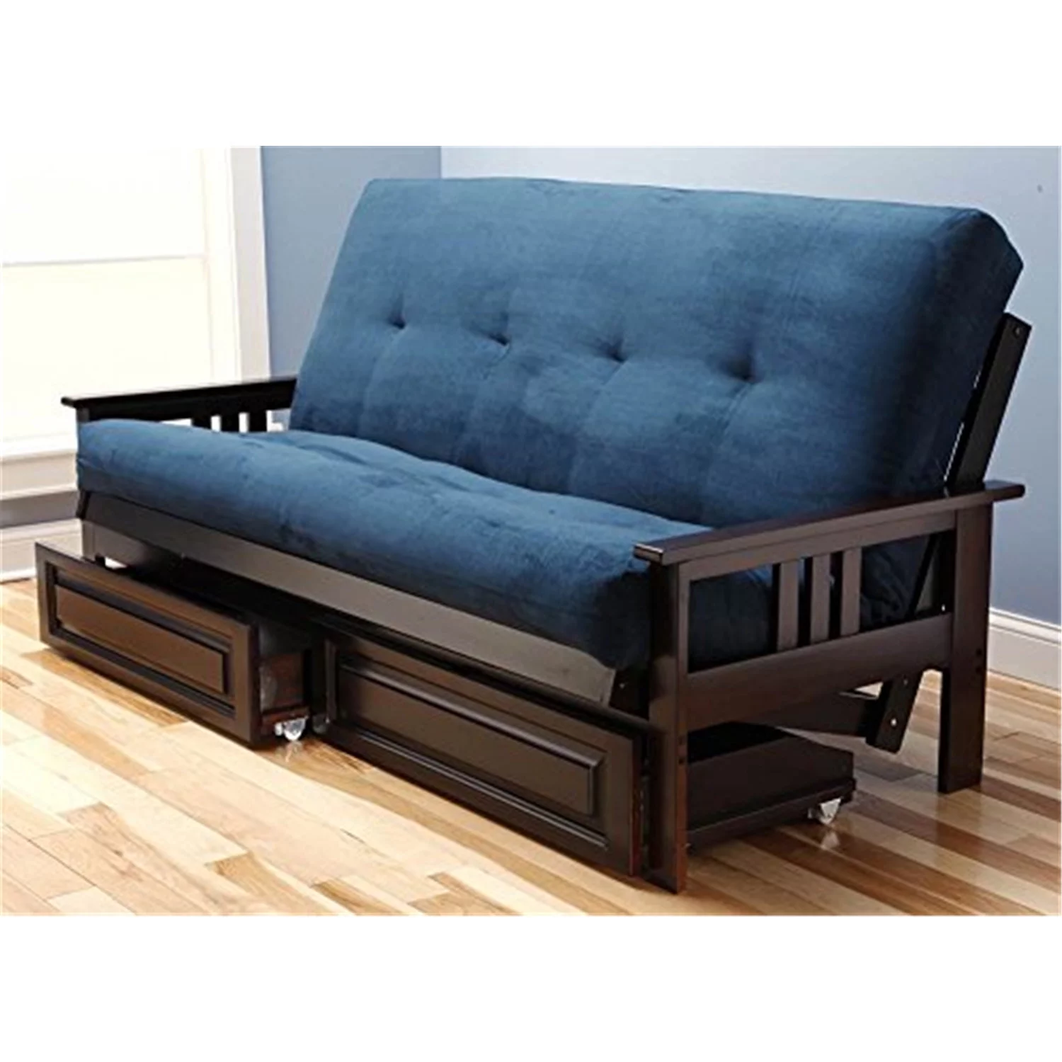 Maykoosh Baroque Beauty Full Futon Frame with Storage Drawers, Color:Espresso/Blue