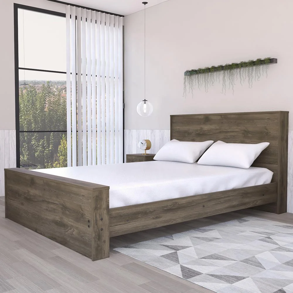 FM FURNITURE Braga Full Size Bed Frame Dark Brown Engineered Wood